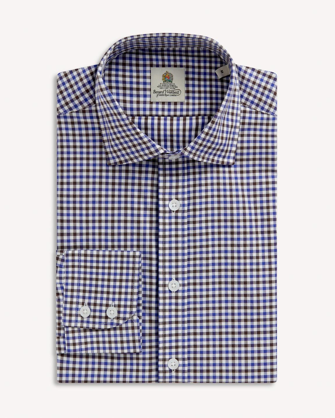 Bernard Weatherill Micro Gingham Country Twill Shirt in Blue, Green, and White main product photo