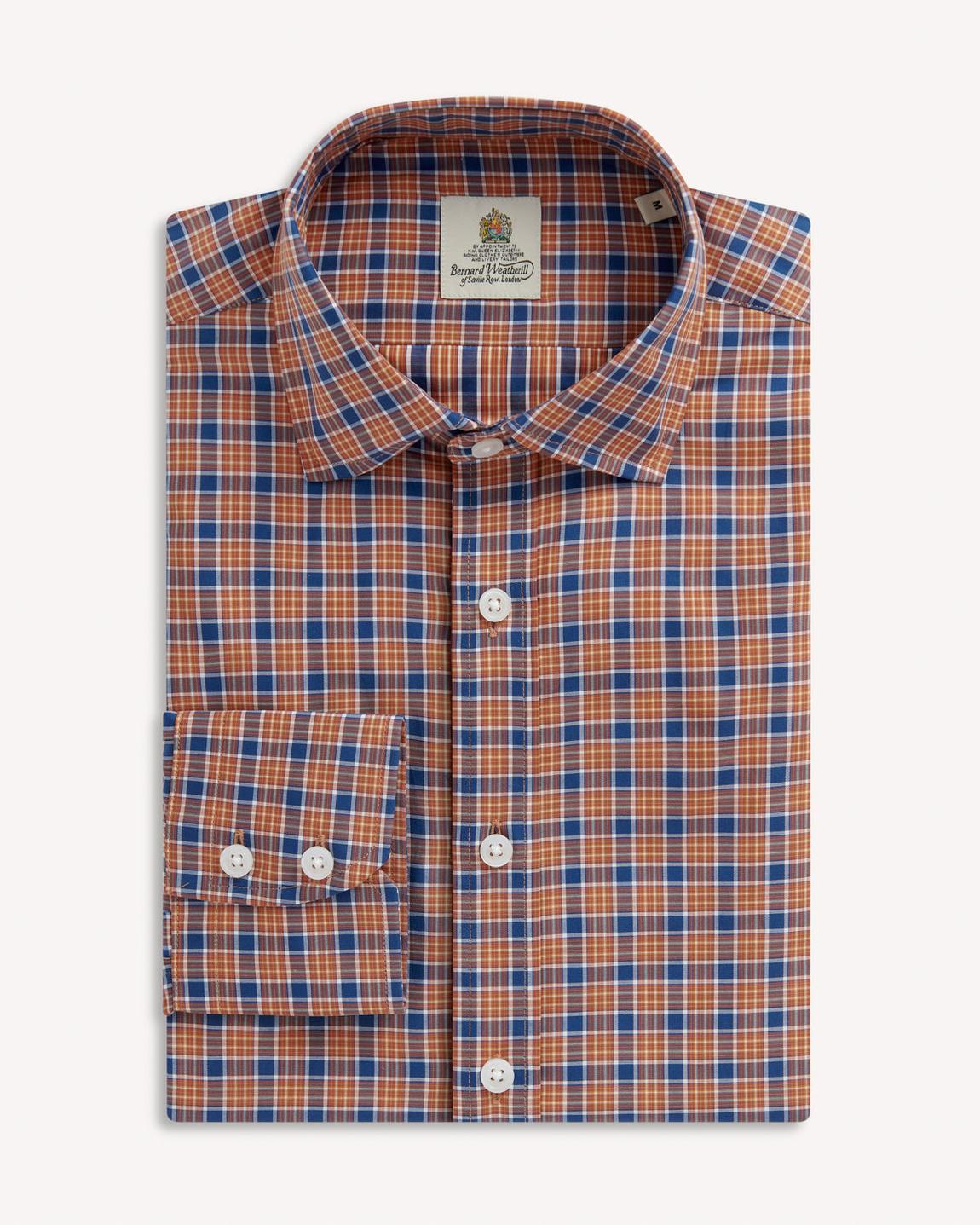 Bernard Weatherill Orange/Blue Multi Check Semi-Cutaway Poplin Shirt main product photo
