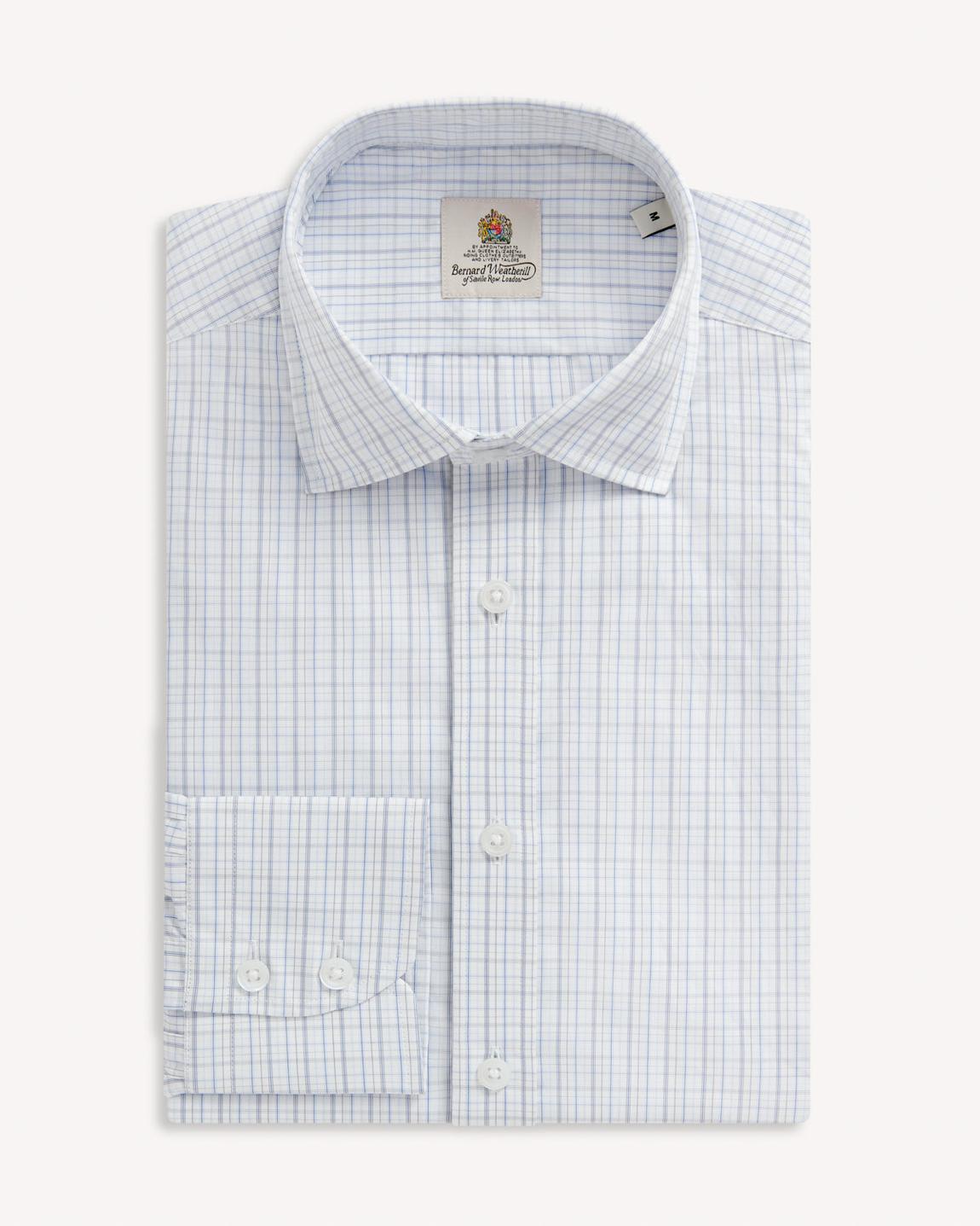 Bernard Weatherill Men's Casual Micro Check Shirt in White and Blue main product photo