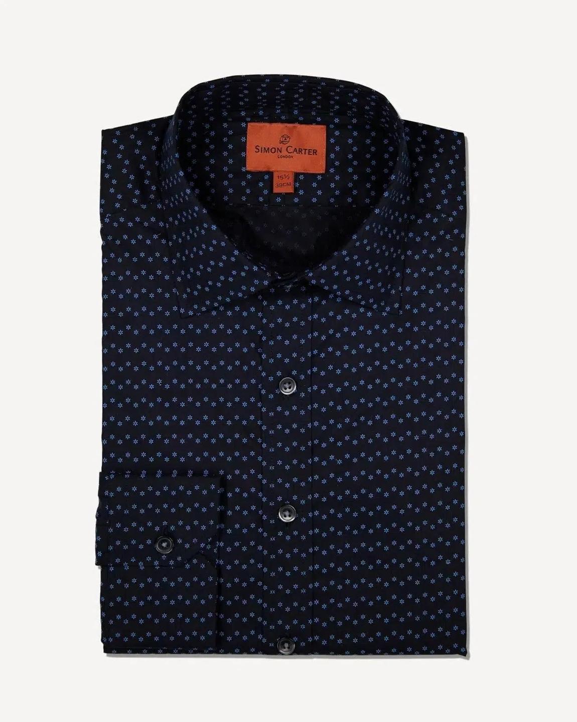 Simon Carter Navy Blue Tailored Fit Micro Flower Shirt for Men main product photo