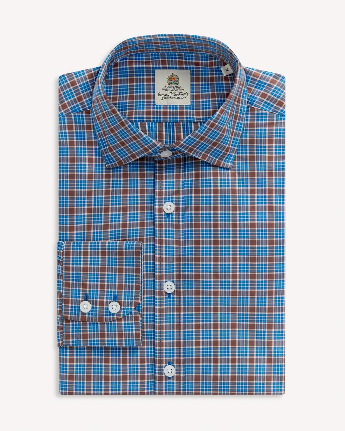 Bernard Weatherill Country Check Cotton Shirt in Brown and Blue main product photo