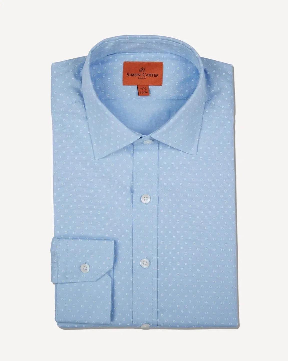 Simon Carter Sky Blue Tailored Fit Micro Tile Shirt main product photo