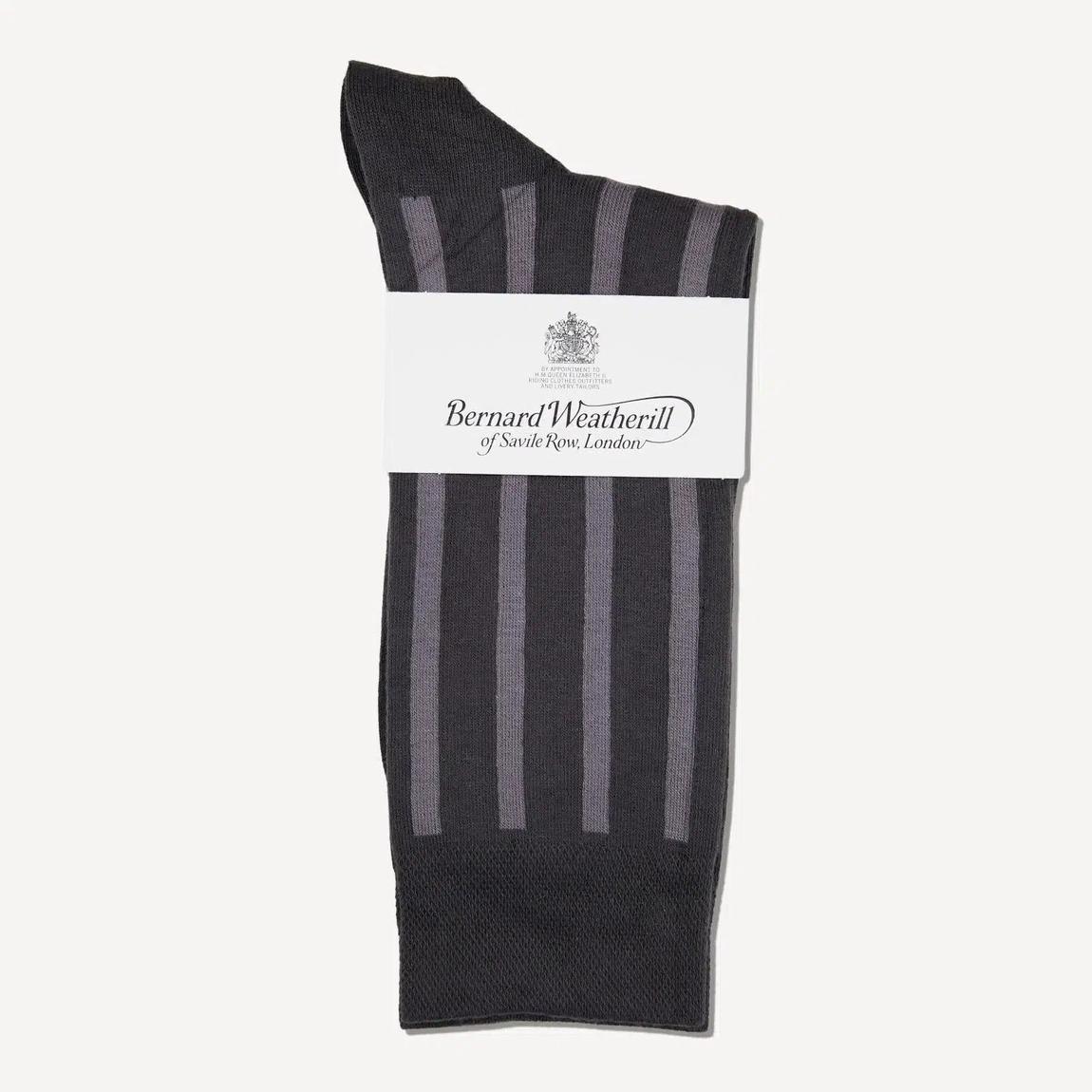 Bernard Weatherill Premium Large Stripe Socks in Gunmetal and Grey main product photo