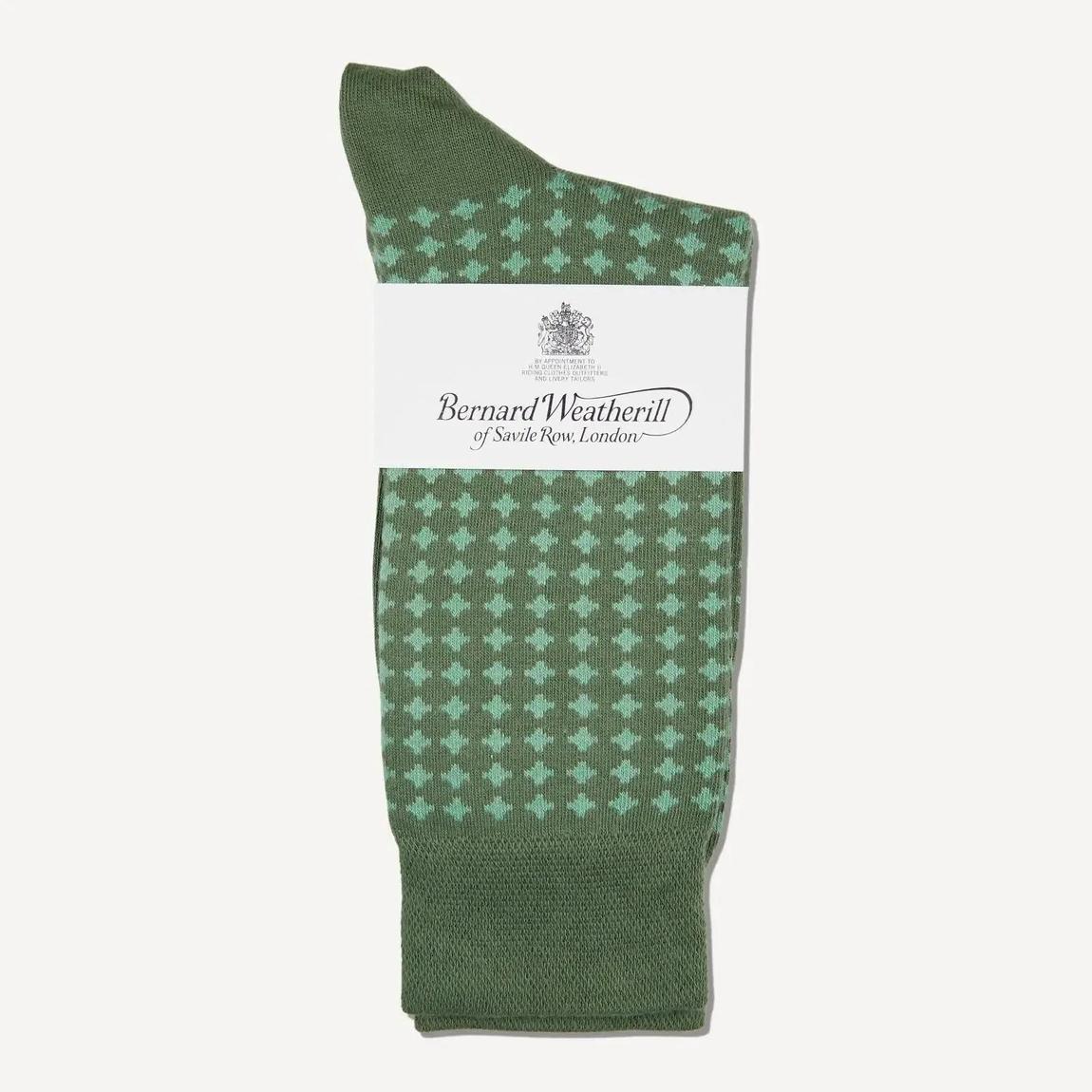 Bernard Weatherill Diamond Pattern Socks in Bronze and Green main product photo