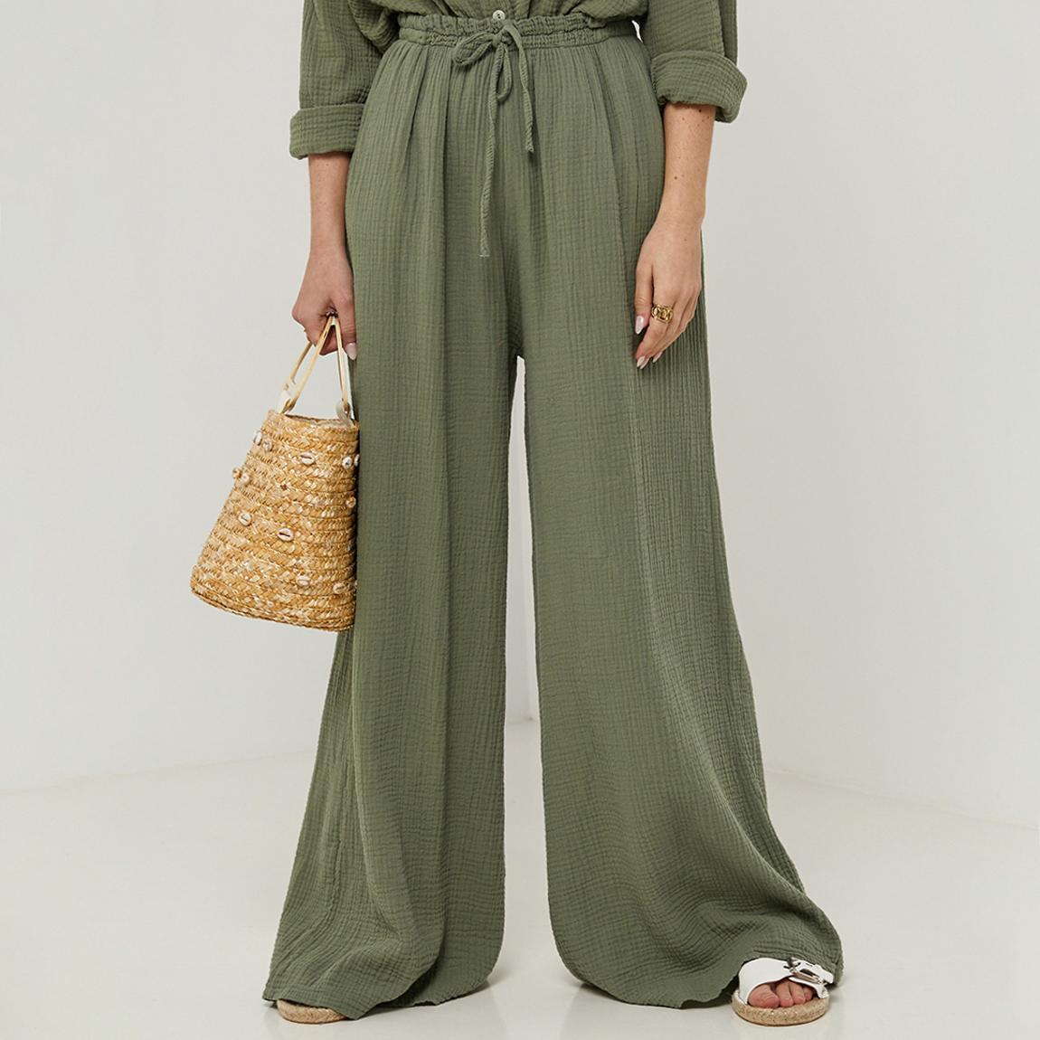 Khaki Wide Leg Linen Trousers main product photo
