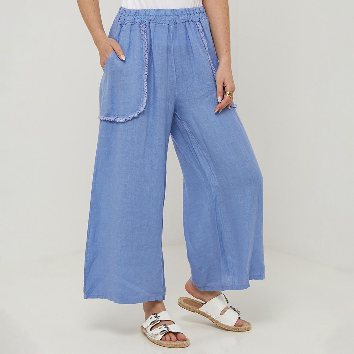Blue Ruffle Pocket Linen Trousers main product photo