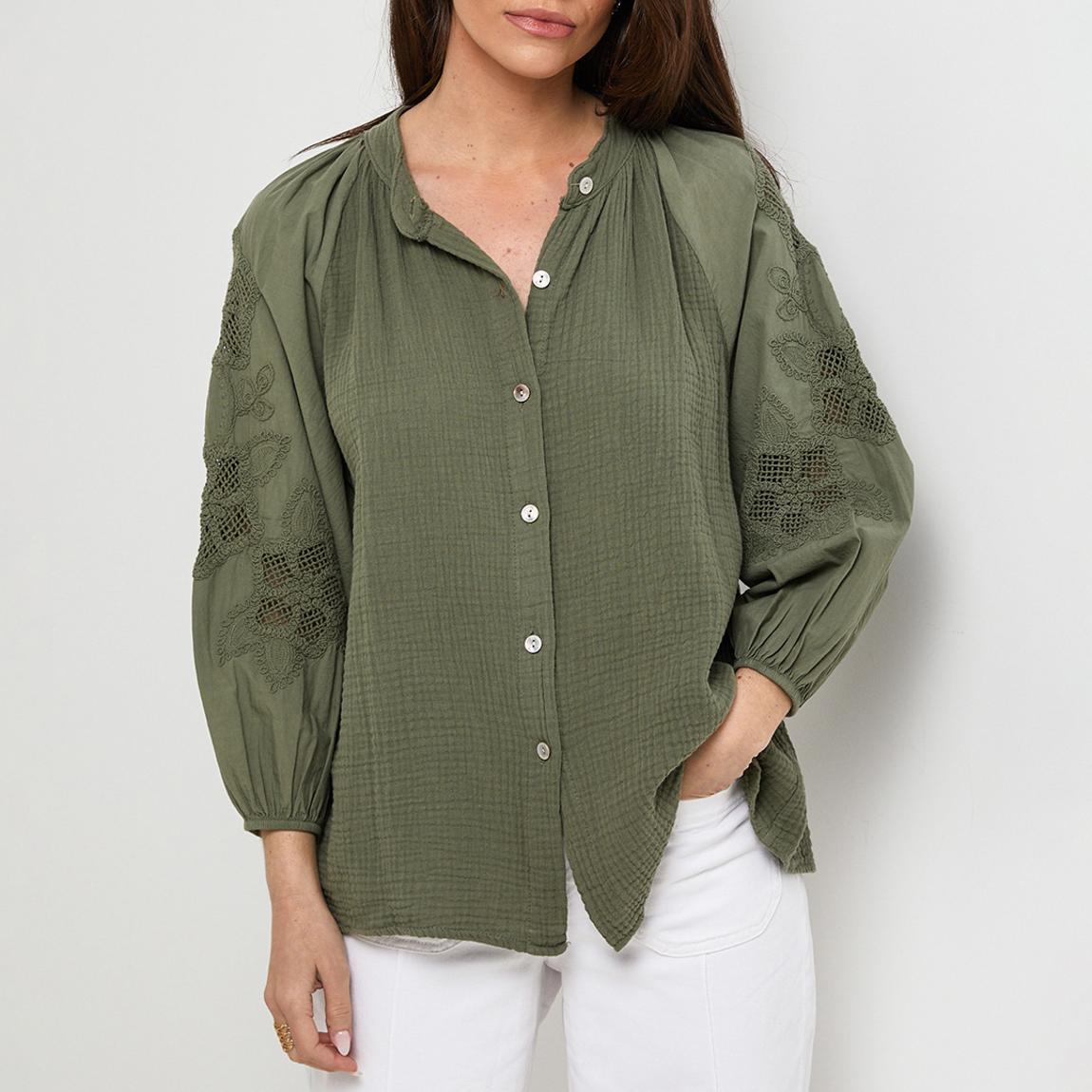 Khaki Floral Linen Shirt main product photo