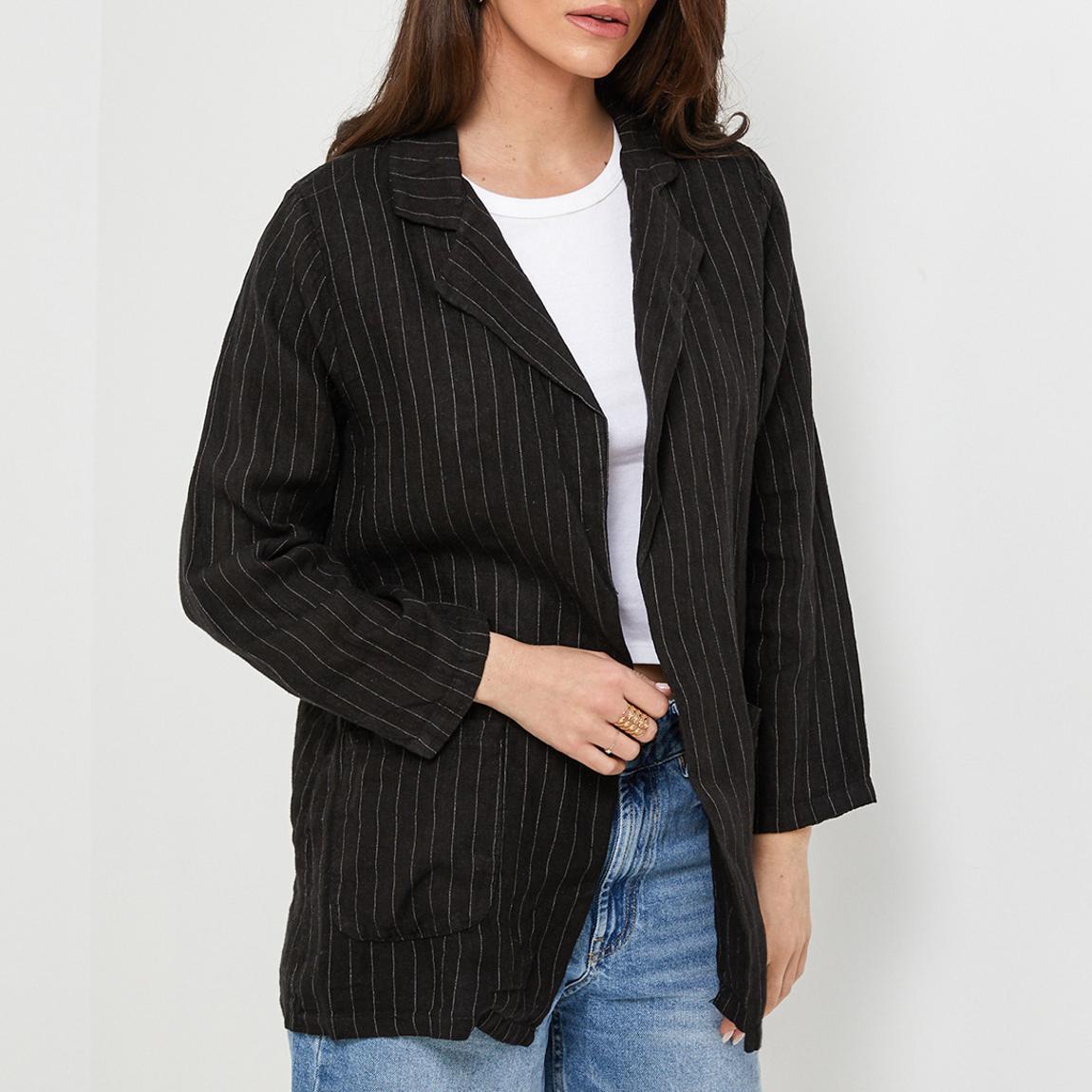 Black Stripe Linen Blazer main product photo