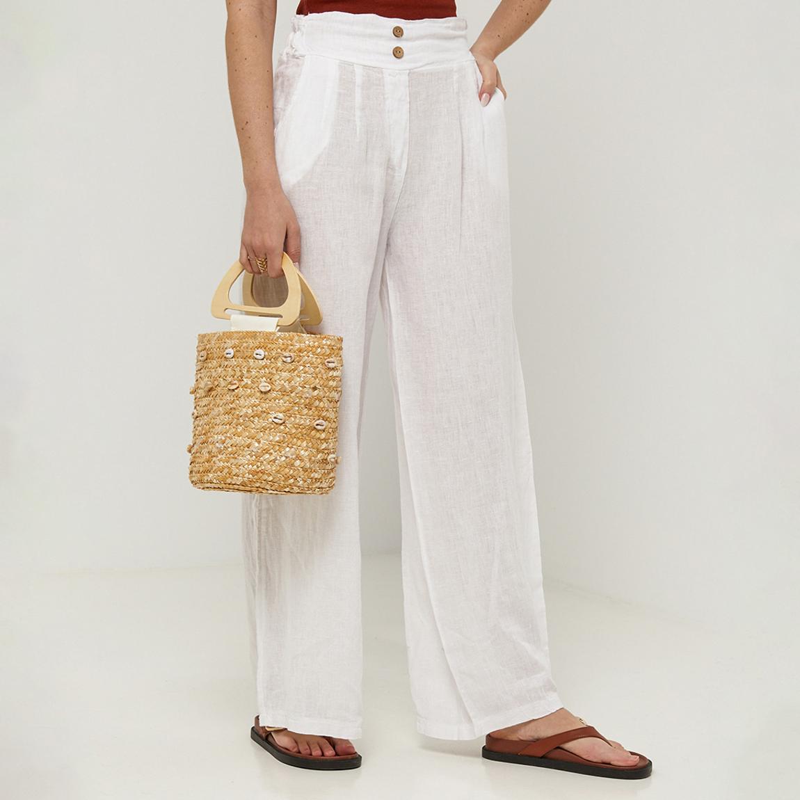 White Straight Leg Linen Trousers main product photo