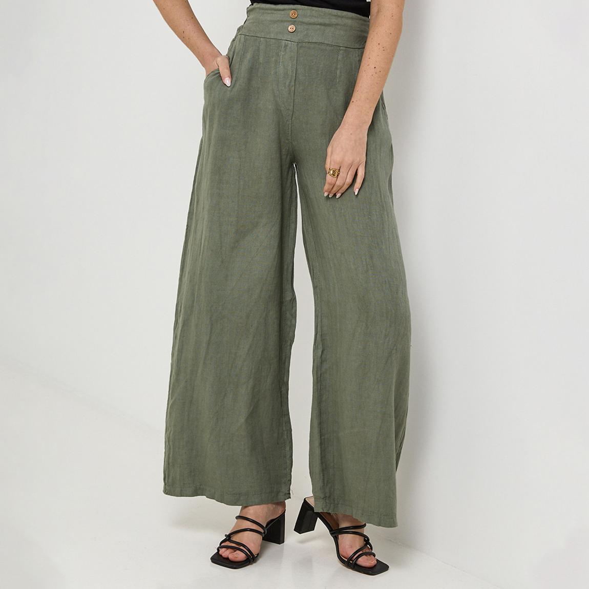 Khaki Straight Leg Linen Trousers main product photo
