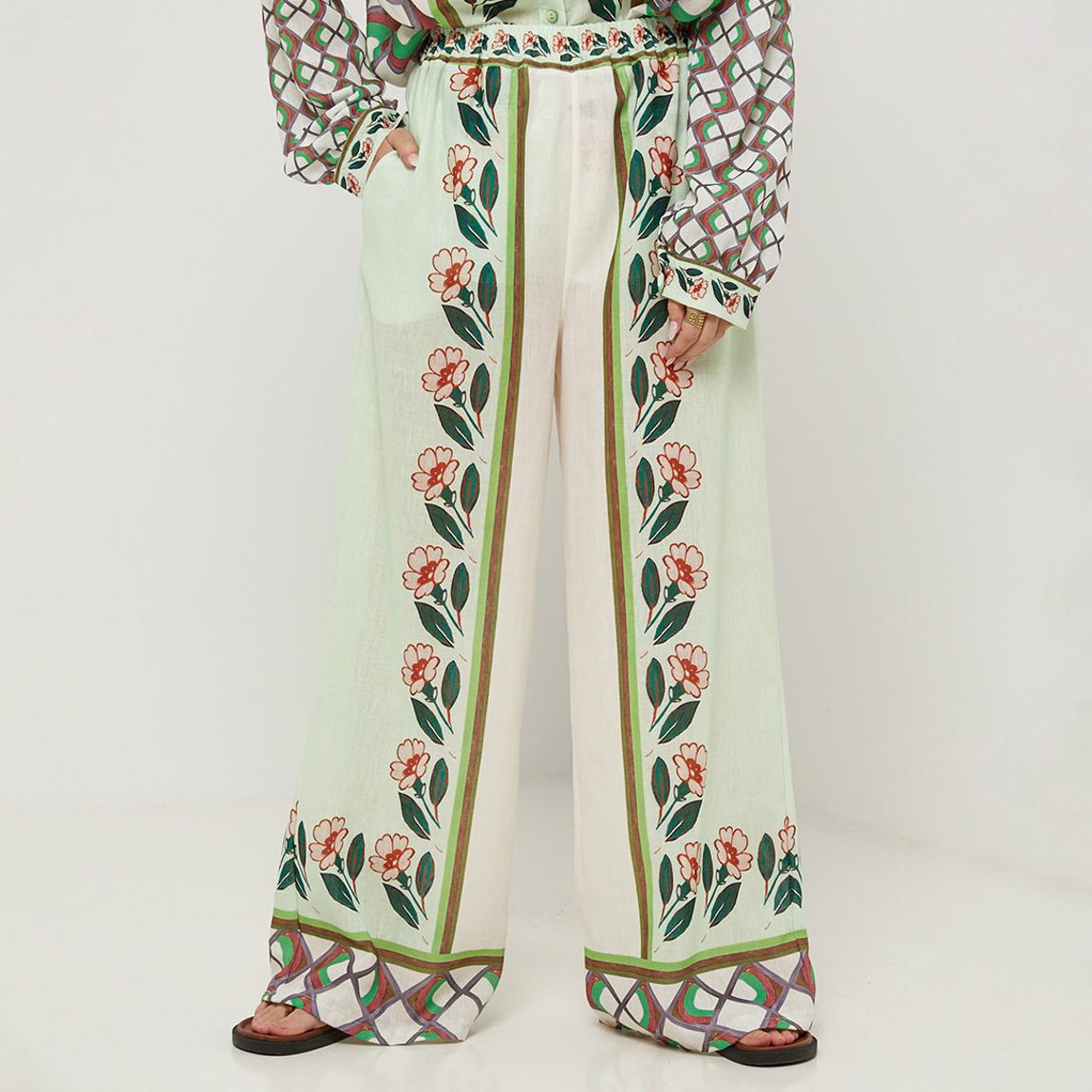 Green Printed Linen Trousers main product photo