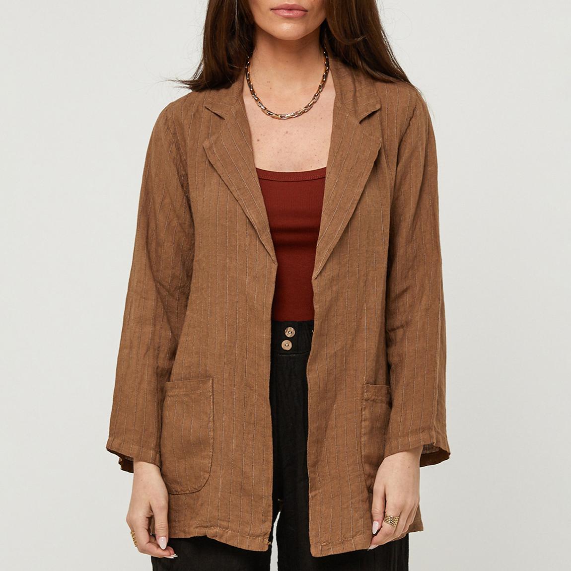 Camel Stripe Linen Blazer main product photo