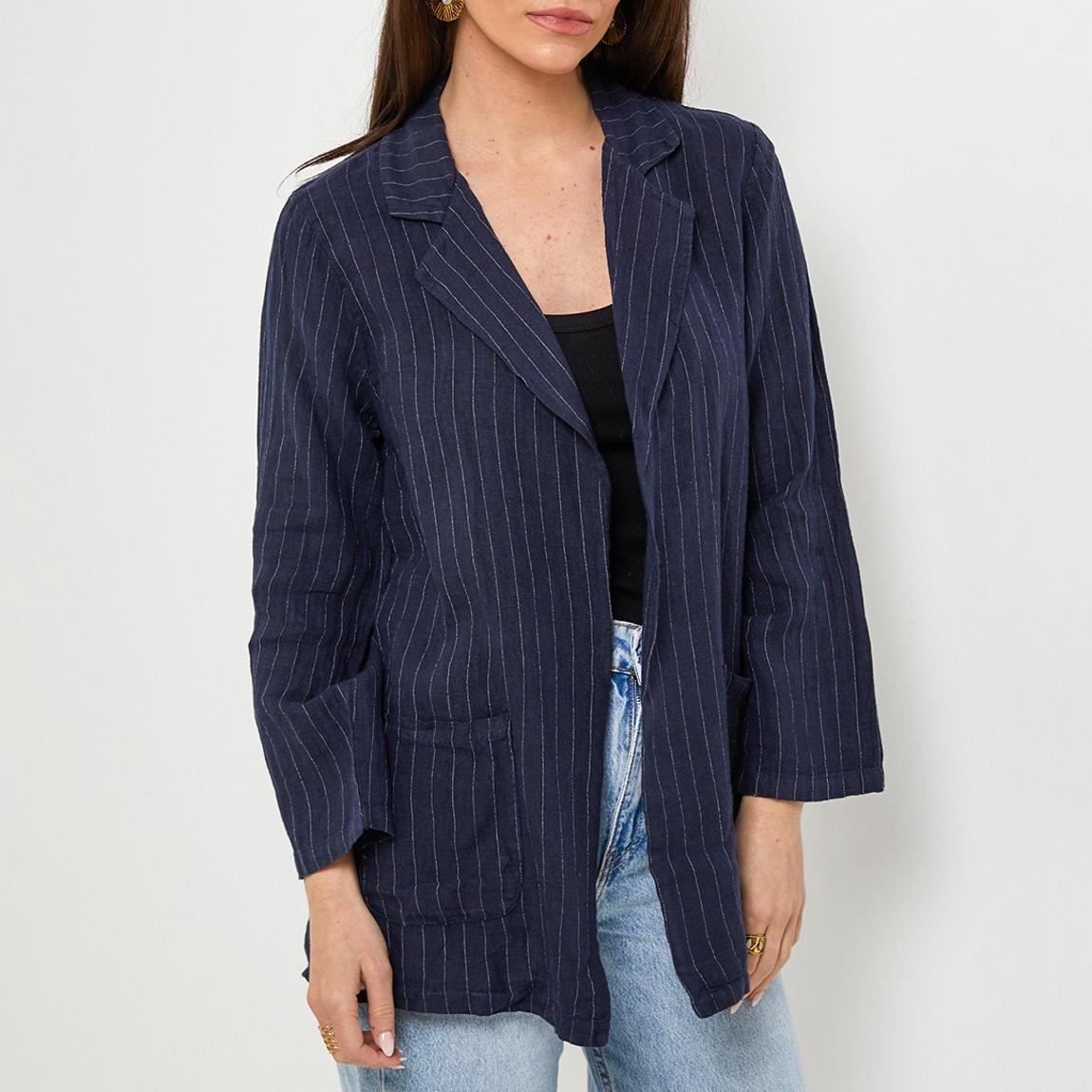 Navy Stripe Linen Blazer main product photo