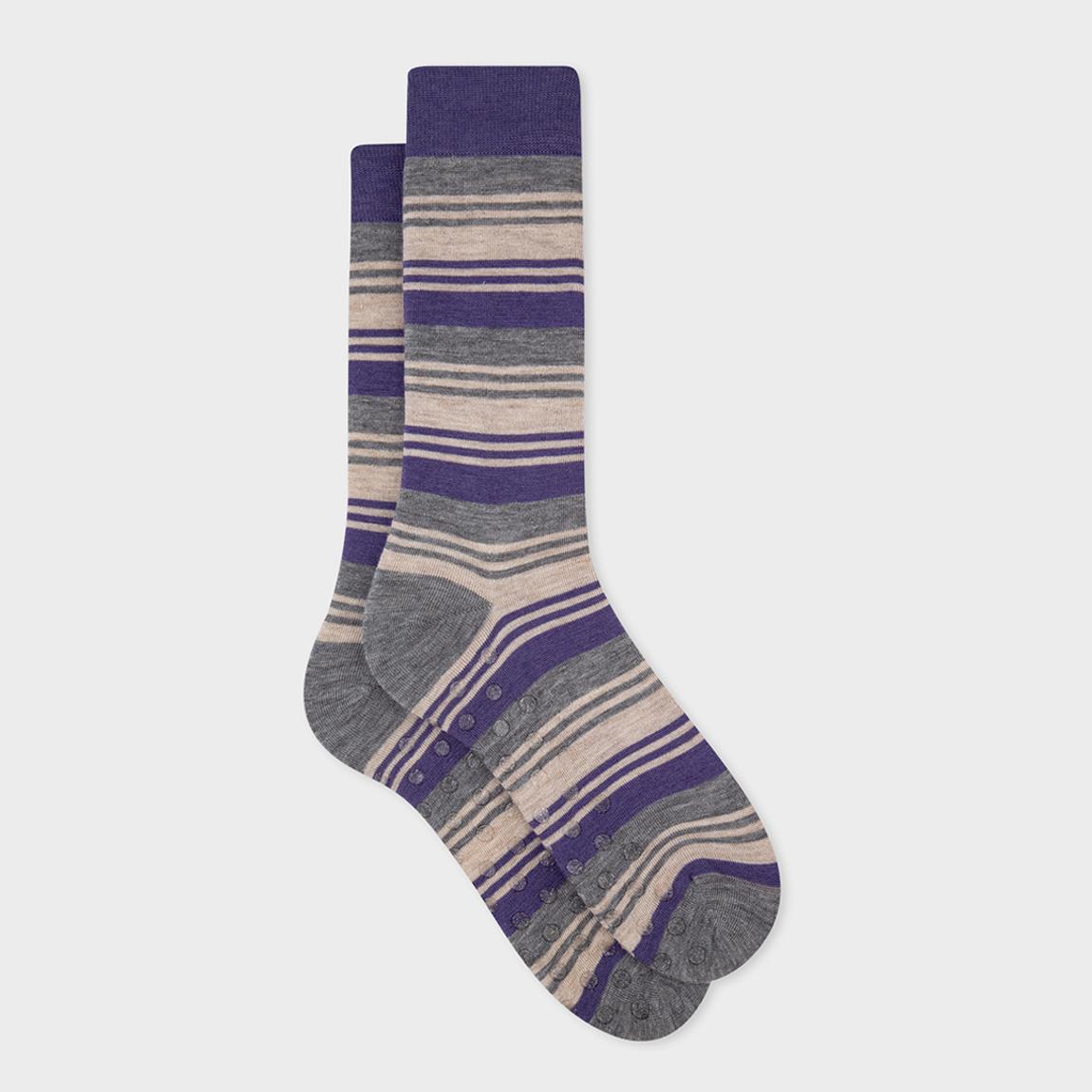 Grey/Blue Stripe Crew Wool Blend Socks main product photo