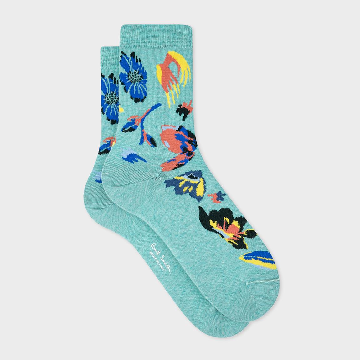 Green Autumnal Print Crew Socks main product photo