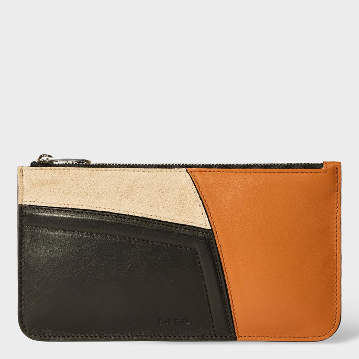 Brown/Beige Colourblock Leather Clutch Purse main product photo