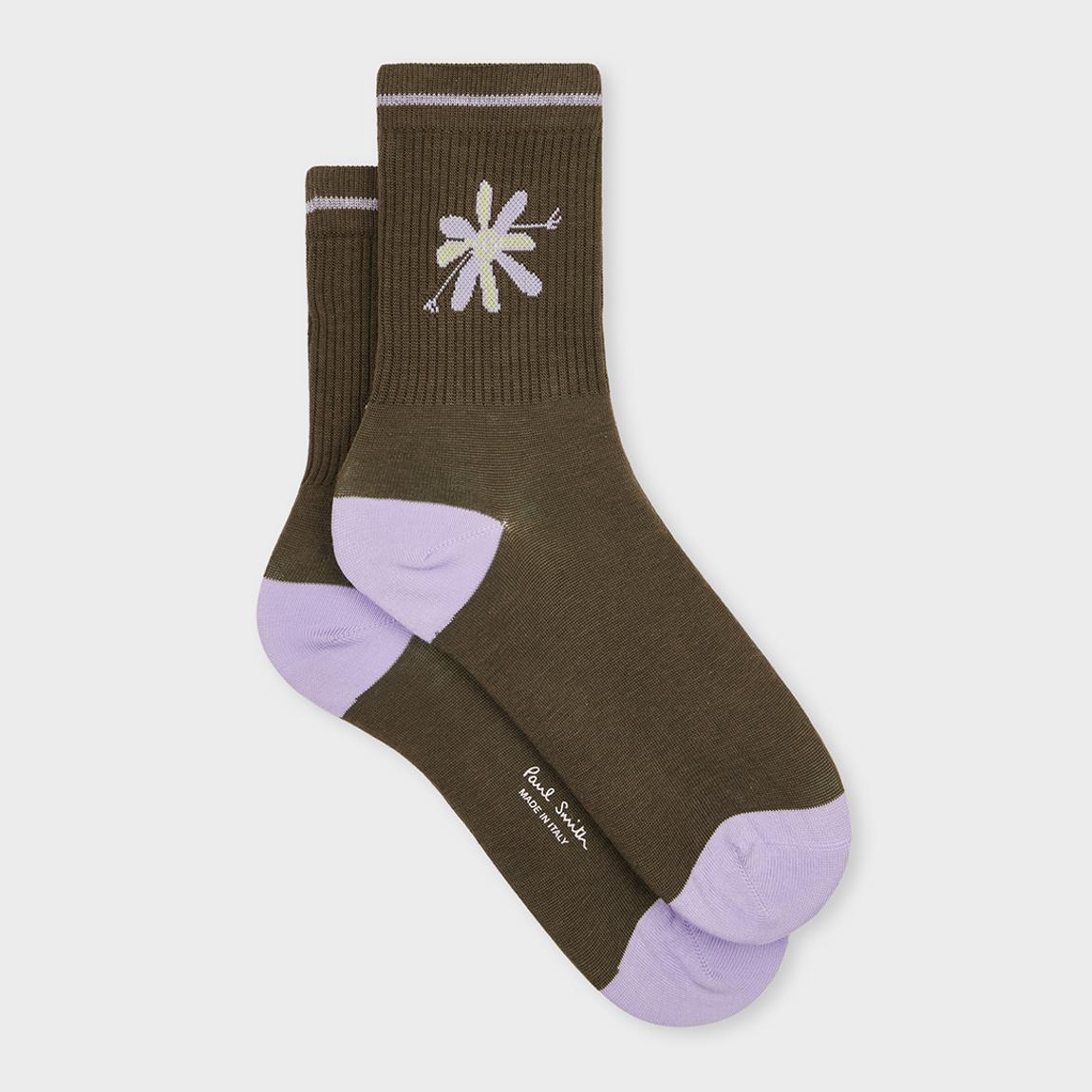 Dark Khaki Flower Crew Socks main product photo