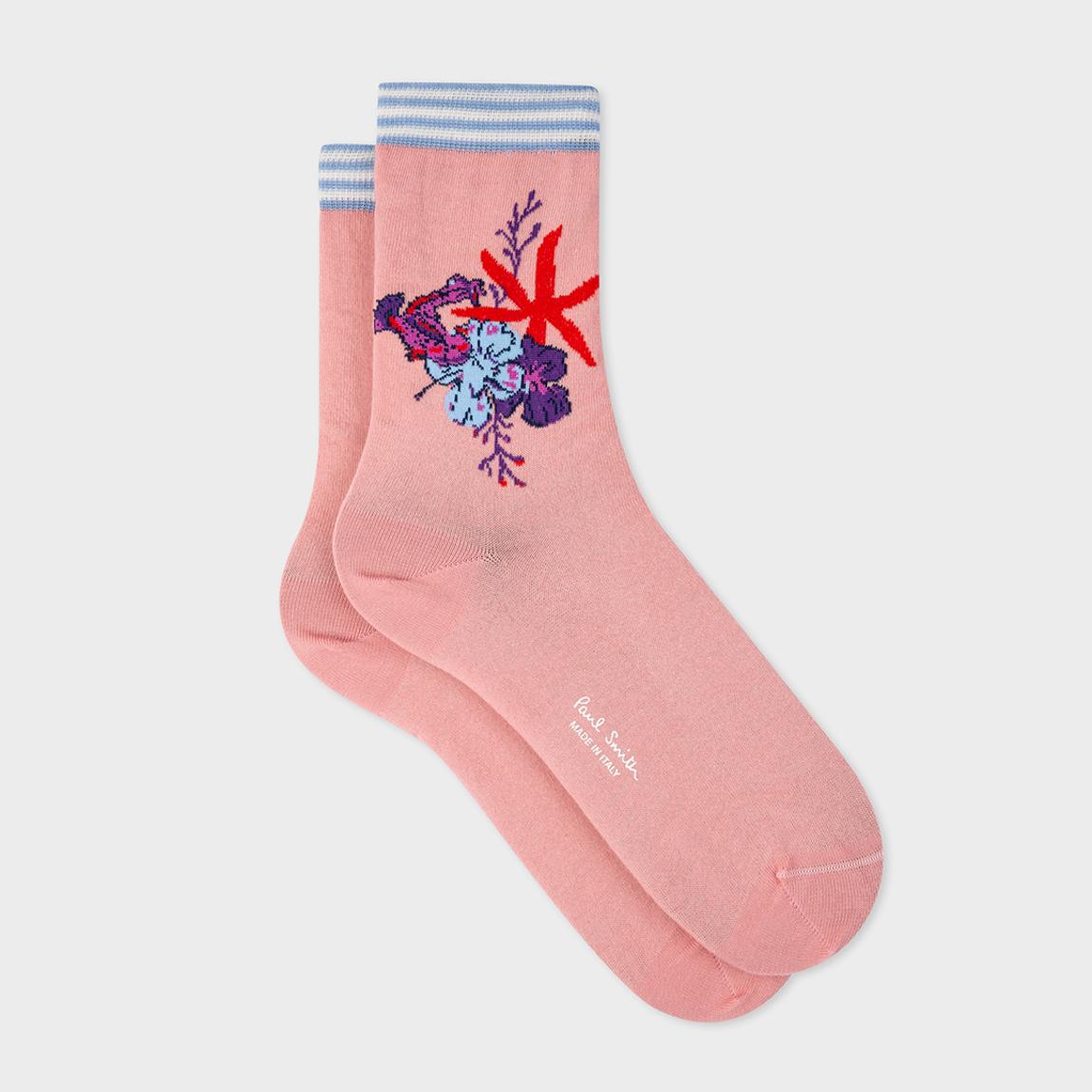 Powder Pink Floral Detail Crew Socks main product photo