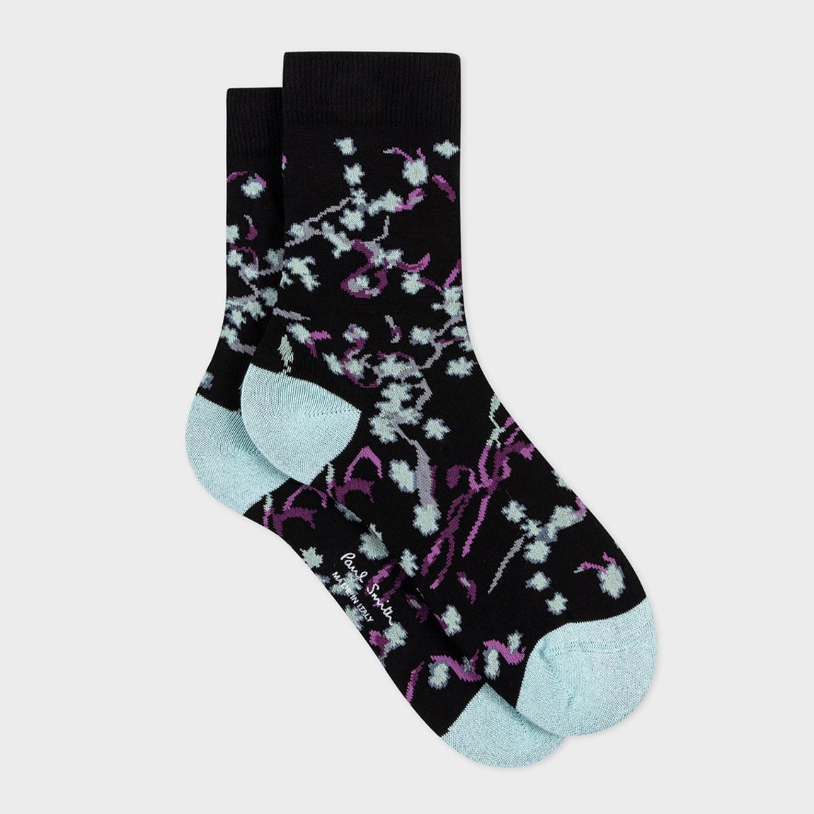 Black Small Floral Print Crew Socks main product photo