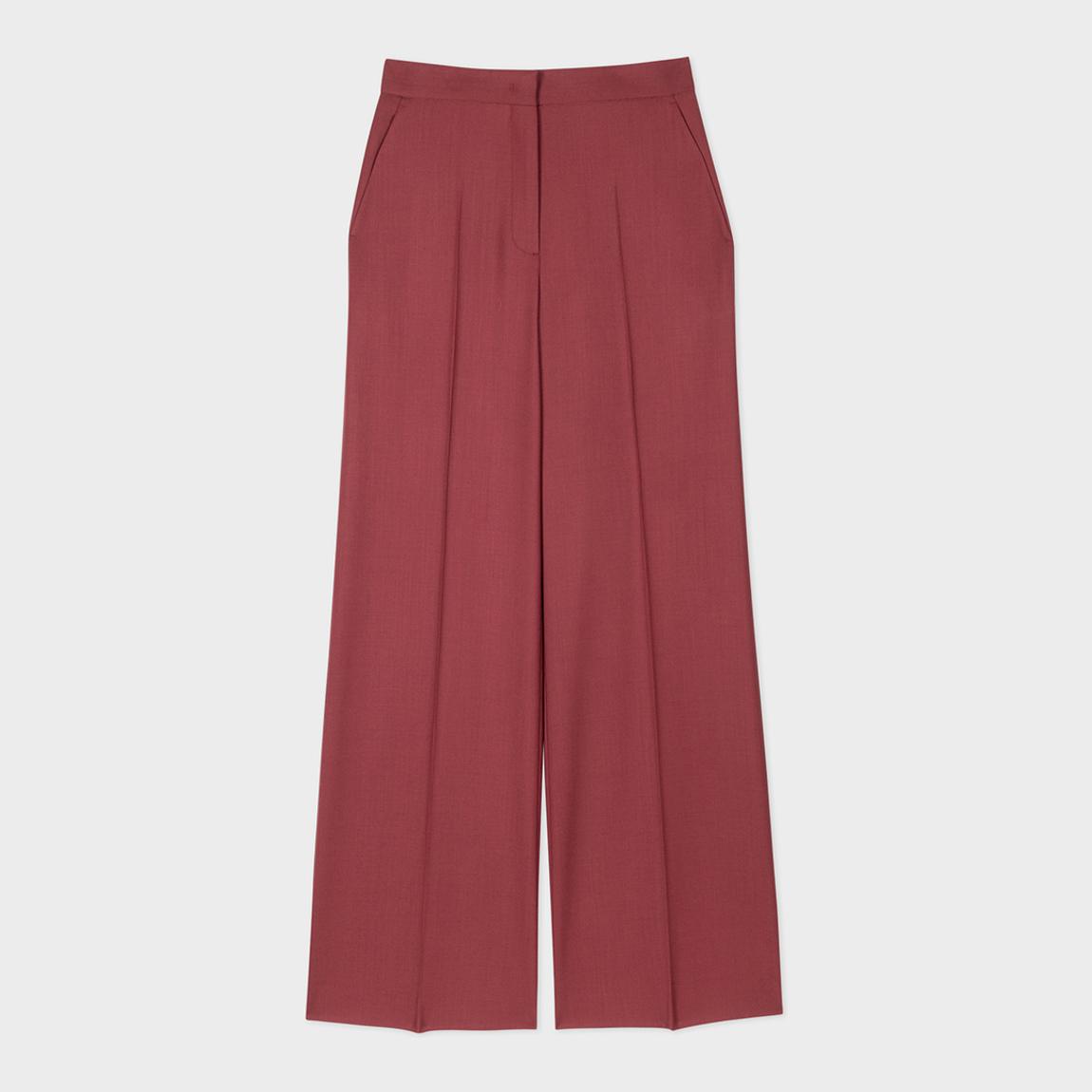Burgundy Pleated Wide Leg Wool Trousers main product photo