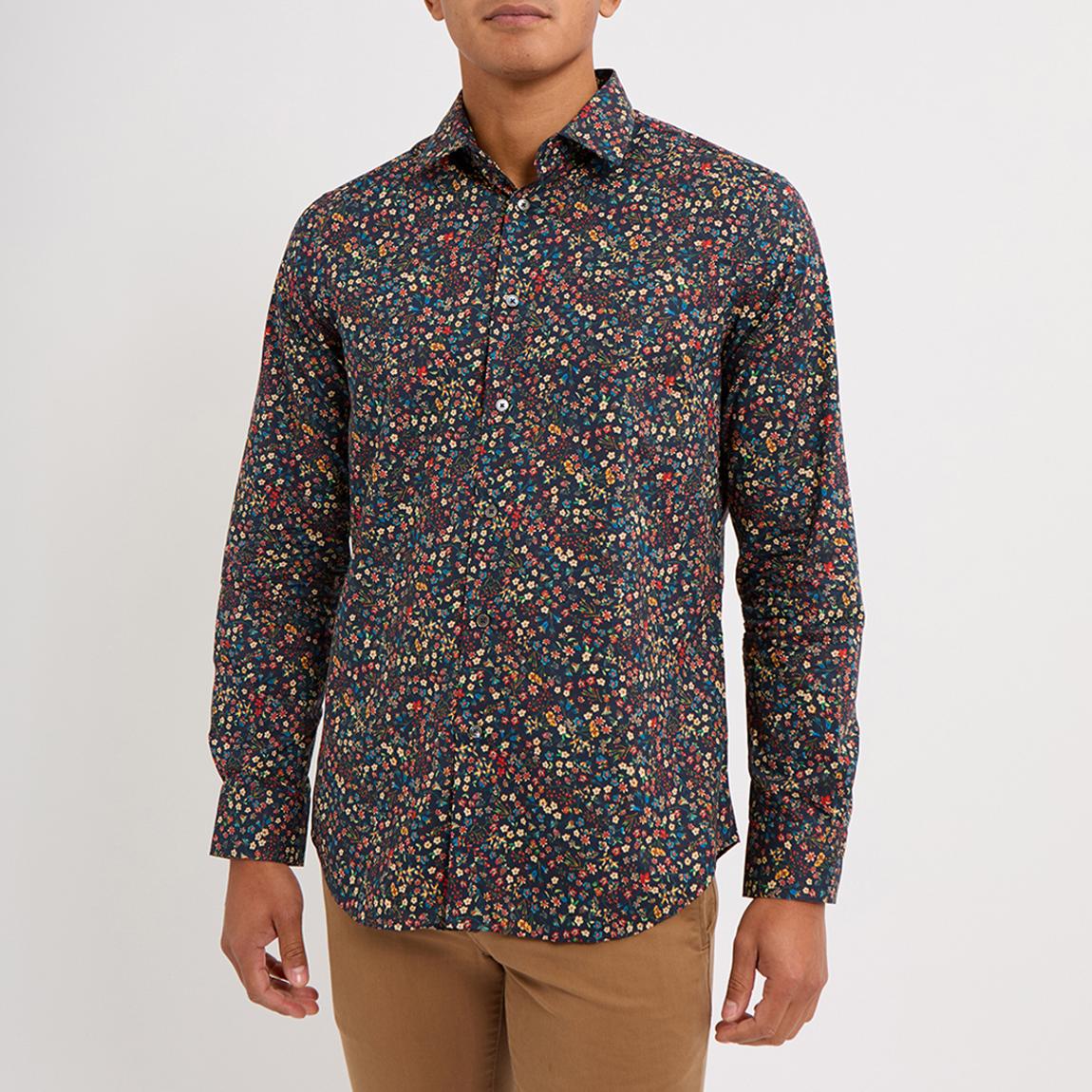 Navy Floral Printed Tailored Fit Shirt main product photo