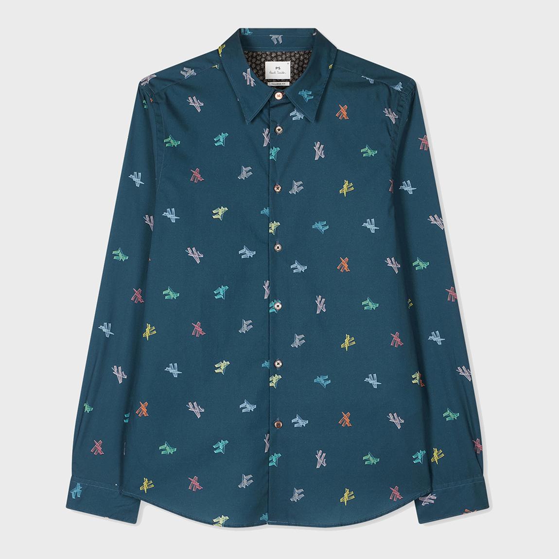 Teal Printed Tailored Fit Shirt main product photo