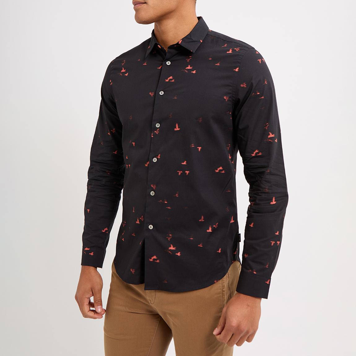 Black Slim Fit Printed Bird Shirt main product photo