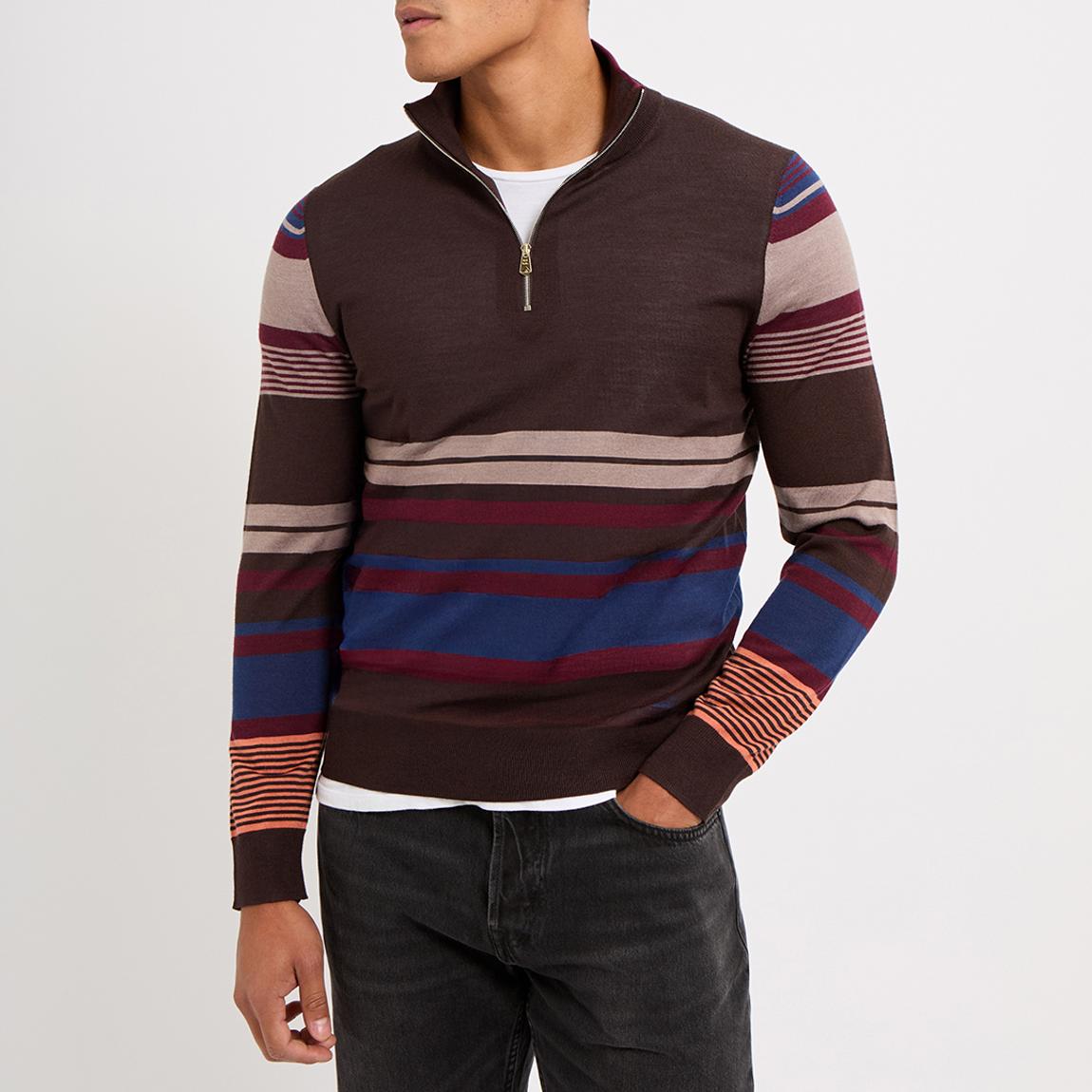 Dark Brown Quarter Zip Wool Silk Jumper main product photo