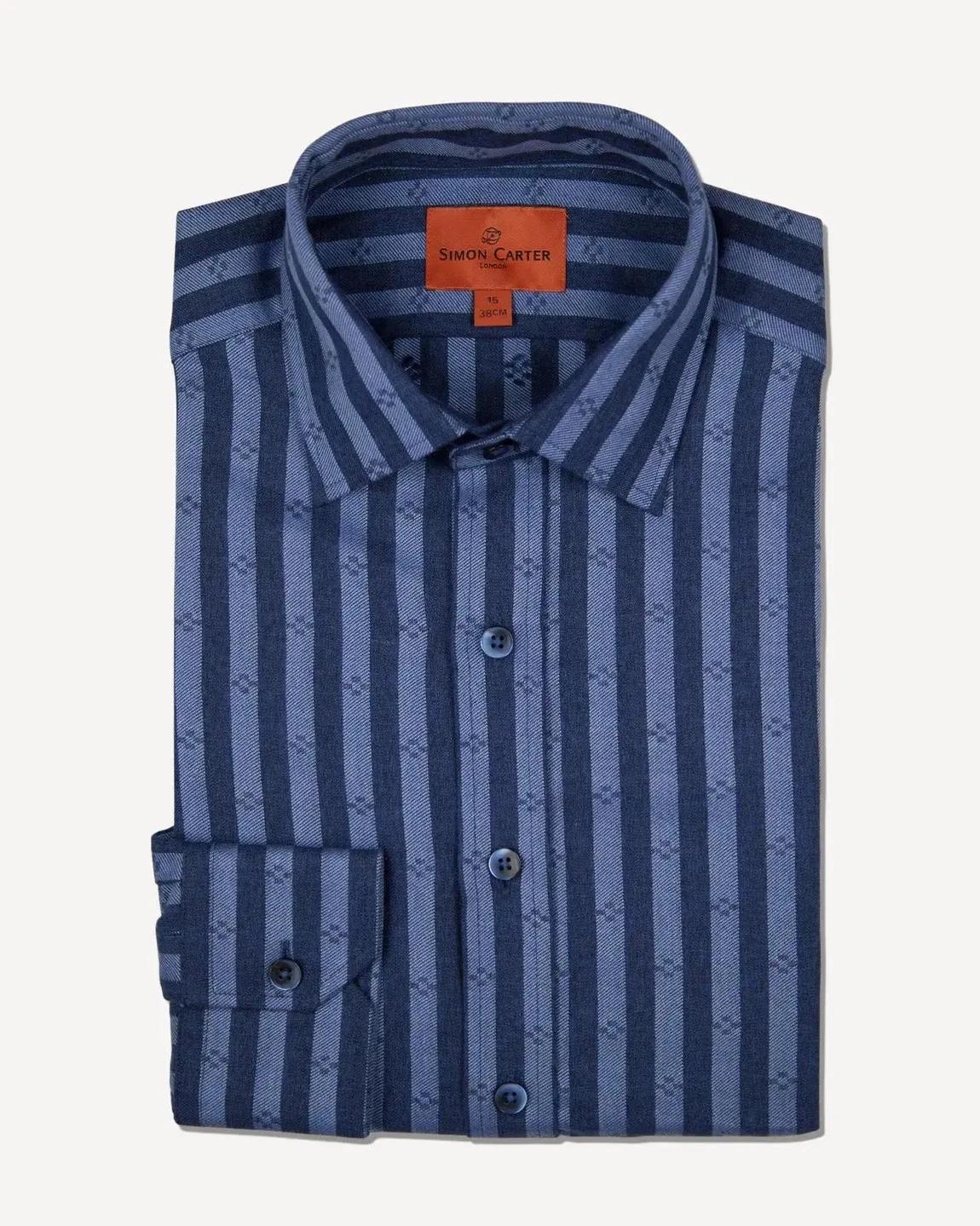 Simon Carter Navy and Blue Tailored Fit Bold Stripe Shirt main product photo