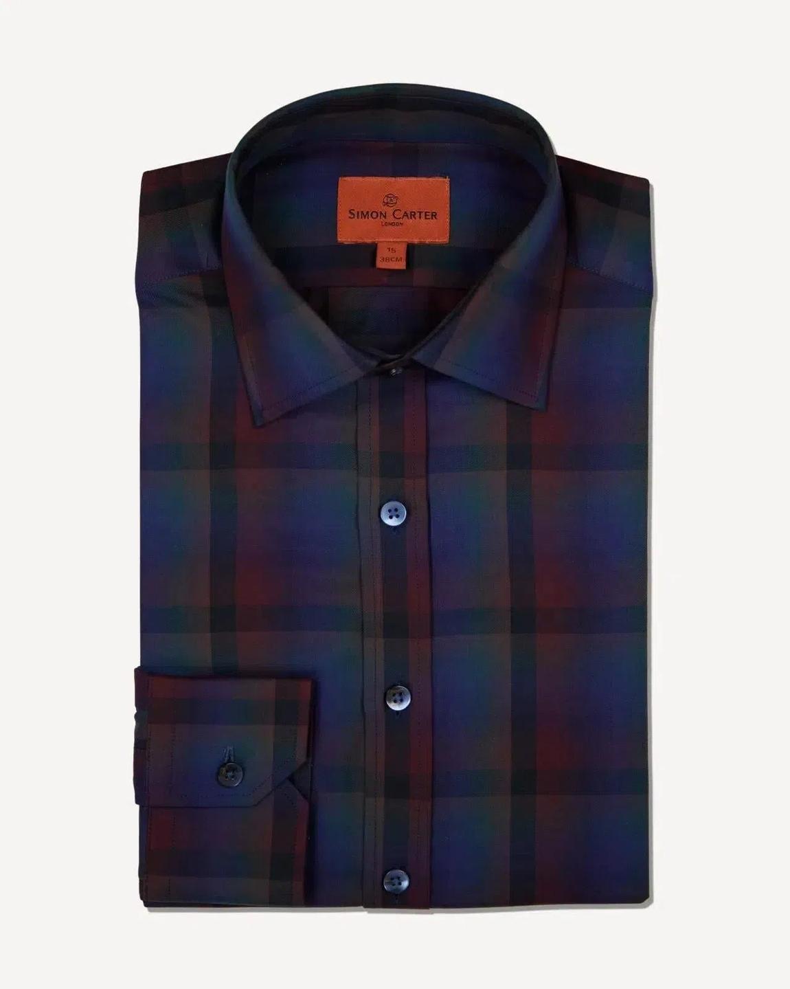 Simon Carter Tailored Fit Navy and Black Check Shirt for Men main product photo