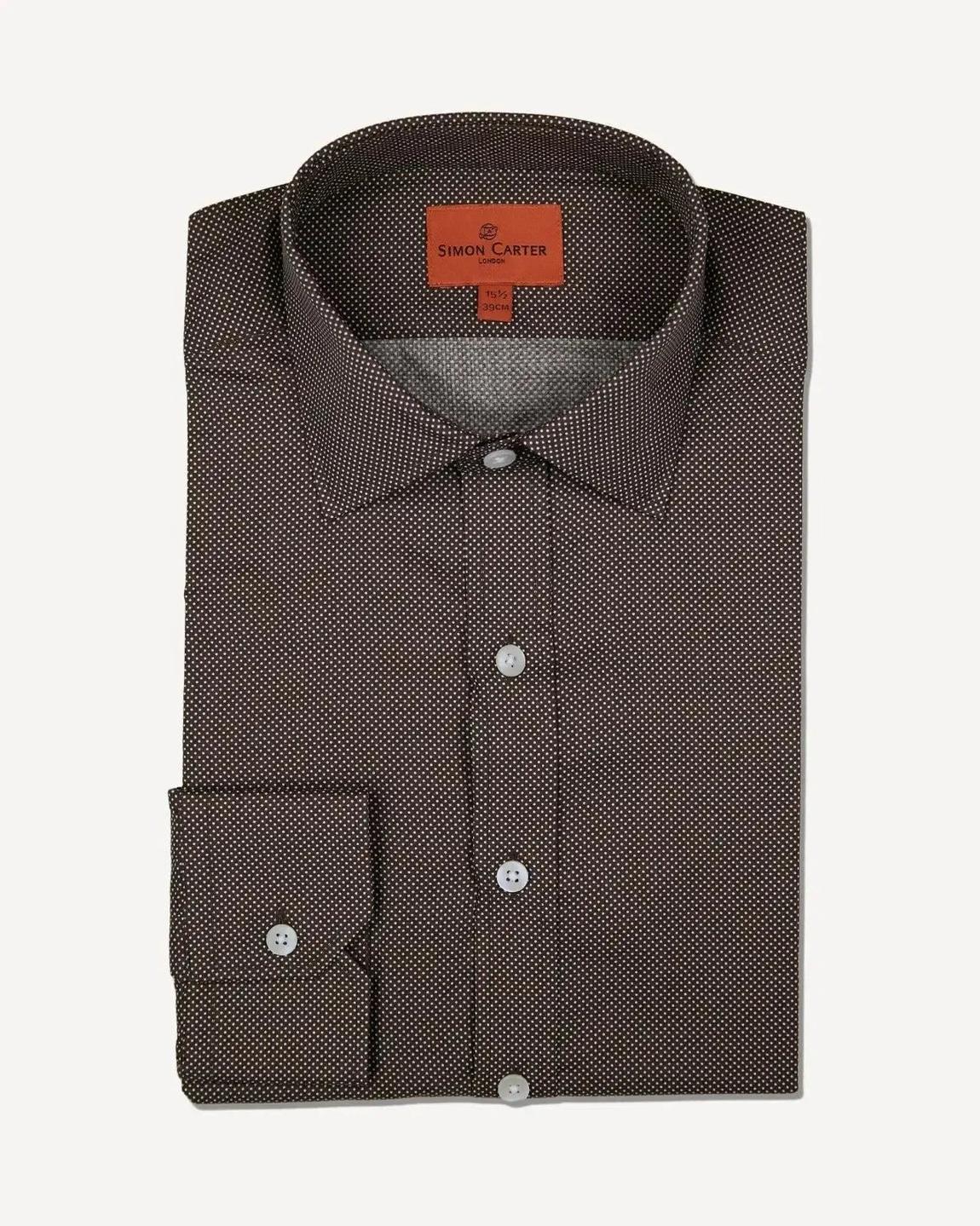 Simon Carter Brown and White Spotted Tailored Fit Shirt main product photo