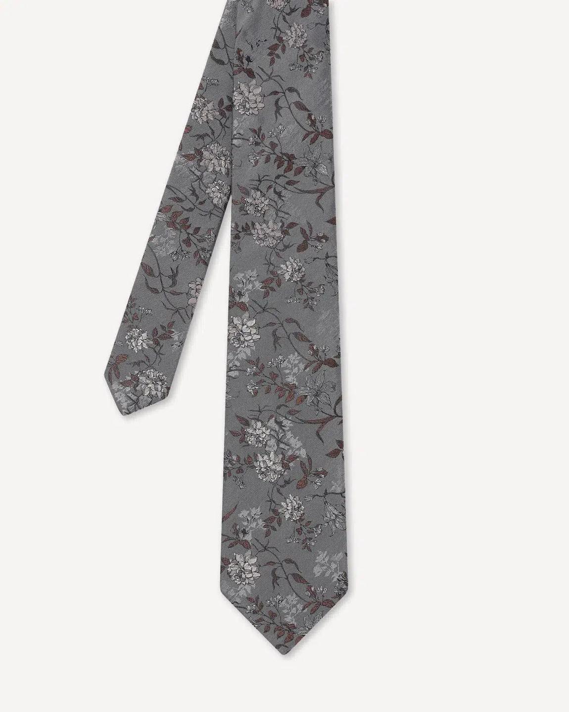 Charlie Allen Silver Floral Tie - Elegant Woven Silk Design main product photo