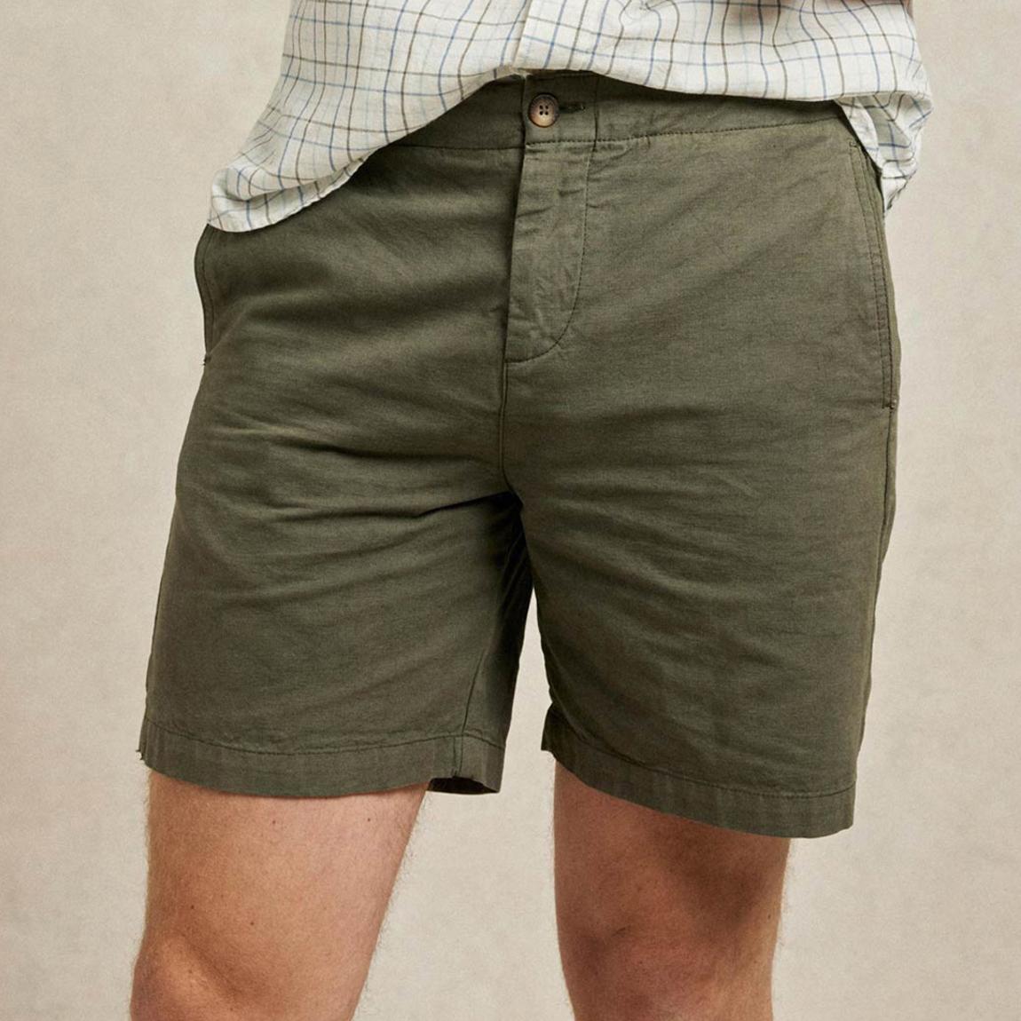 Khaki Collard Linen Blend Shorts main product photo