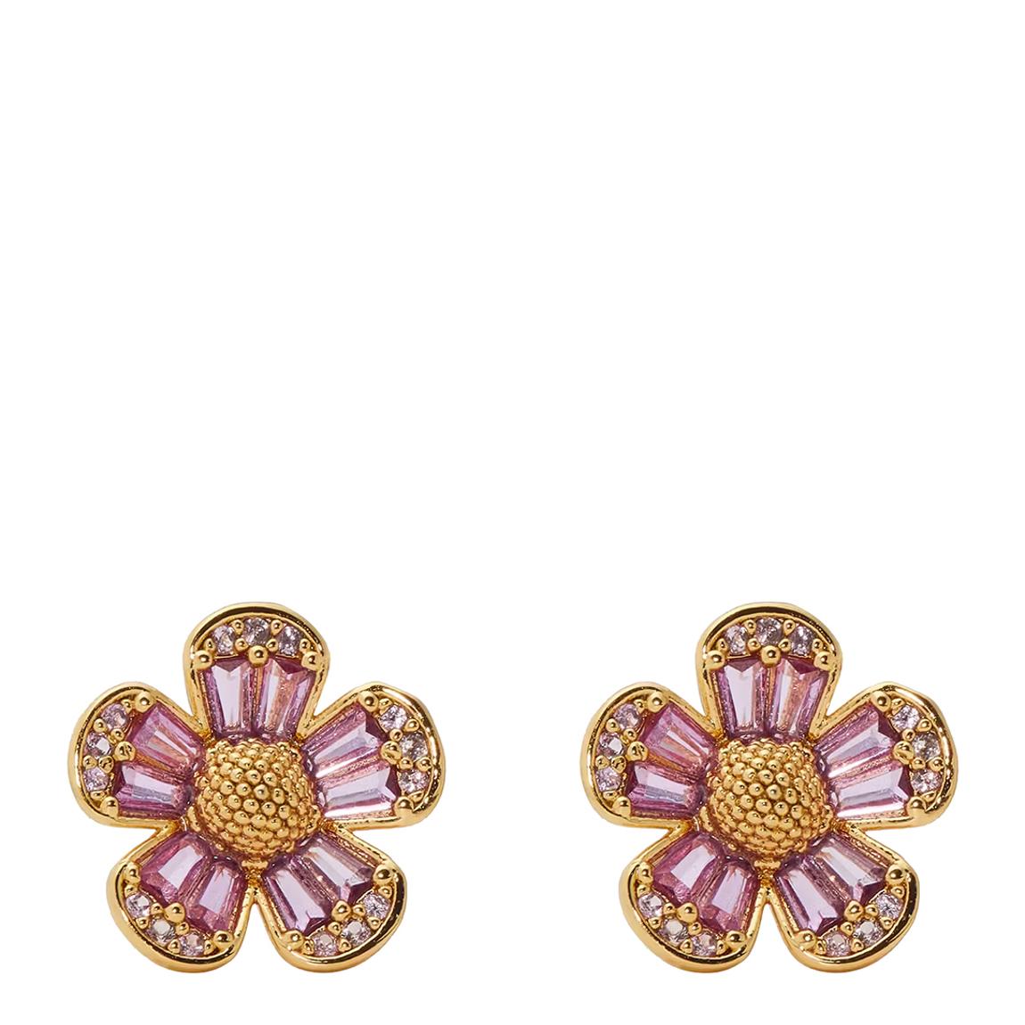 Gold Pink Flower Stud Earrings main product photo
