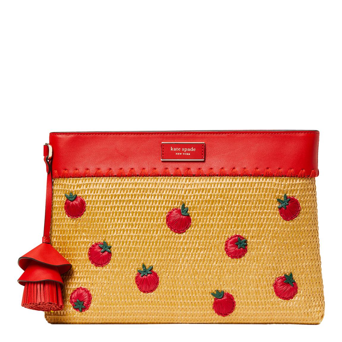 Natural Tomato Embellished Straw Clutch main product photo