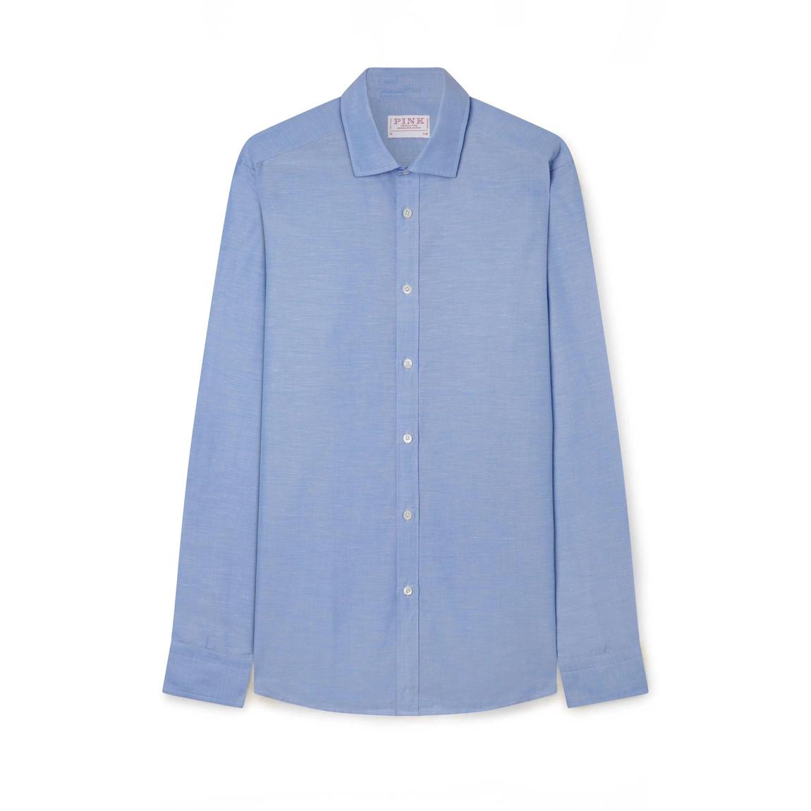 Thomas Pink Slim Fit Pale Blue Cotton Blend Slub Shirt for Smart Casual Wear main product photo