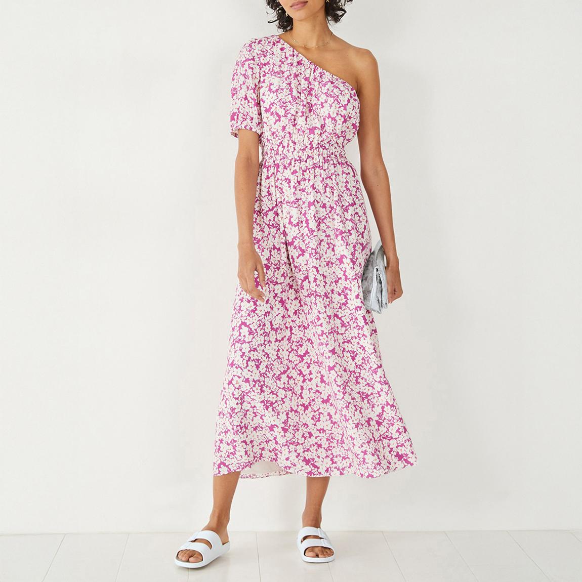 Purple Printed Tess One Shoulder Midi Dress main product photo