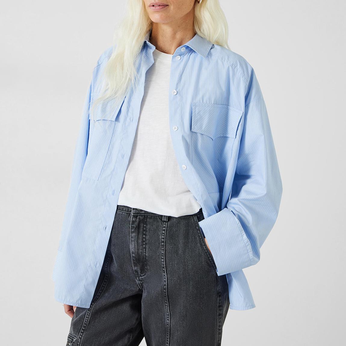ga.co　Oversized volume stripe SH ZW COLLECTION STRIPED OVERSIZE SHIRT - Blue/White | ZARA