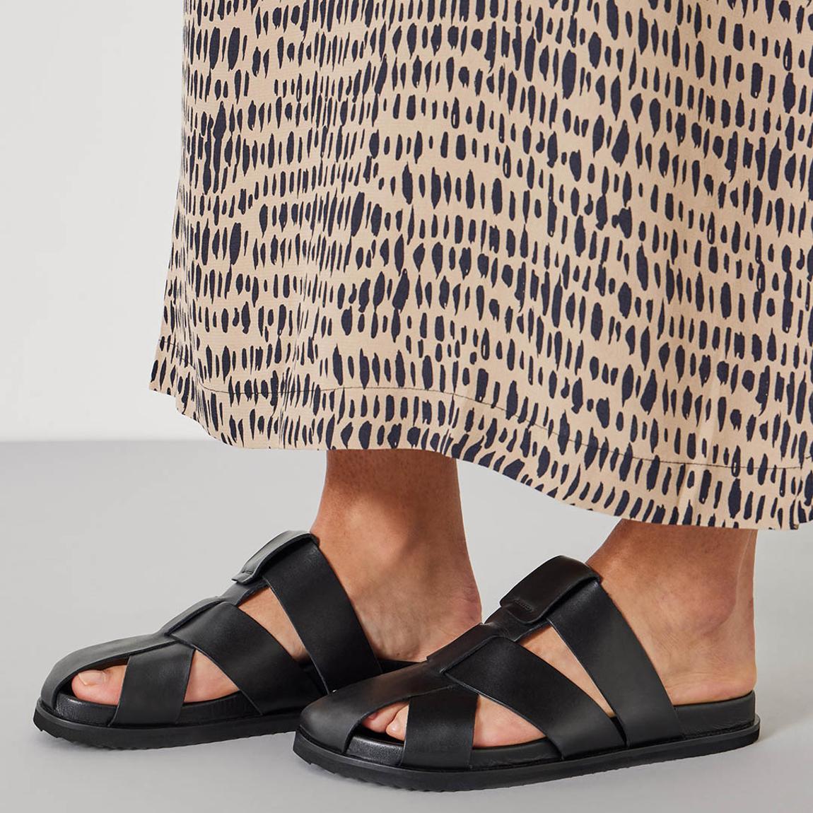 Black Cora Leather Cage Sandals main product photo