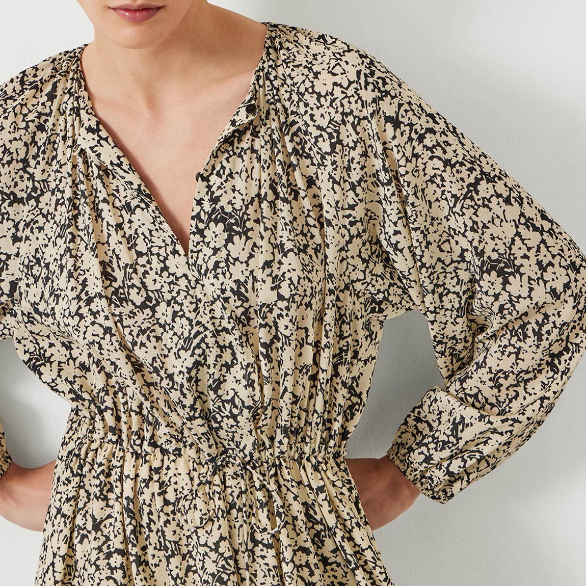 Black/Tan Print Sara Gathered Mini Dress main product photo
