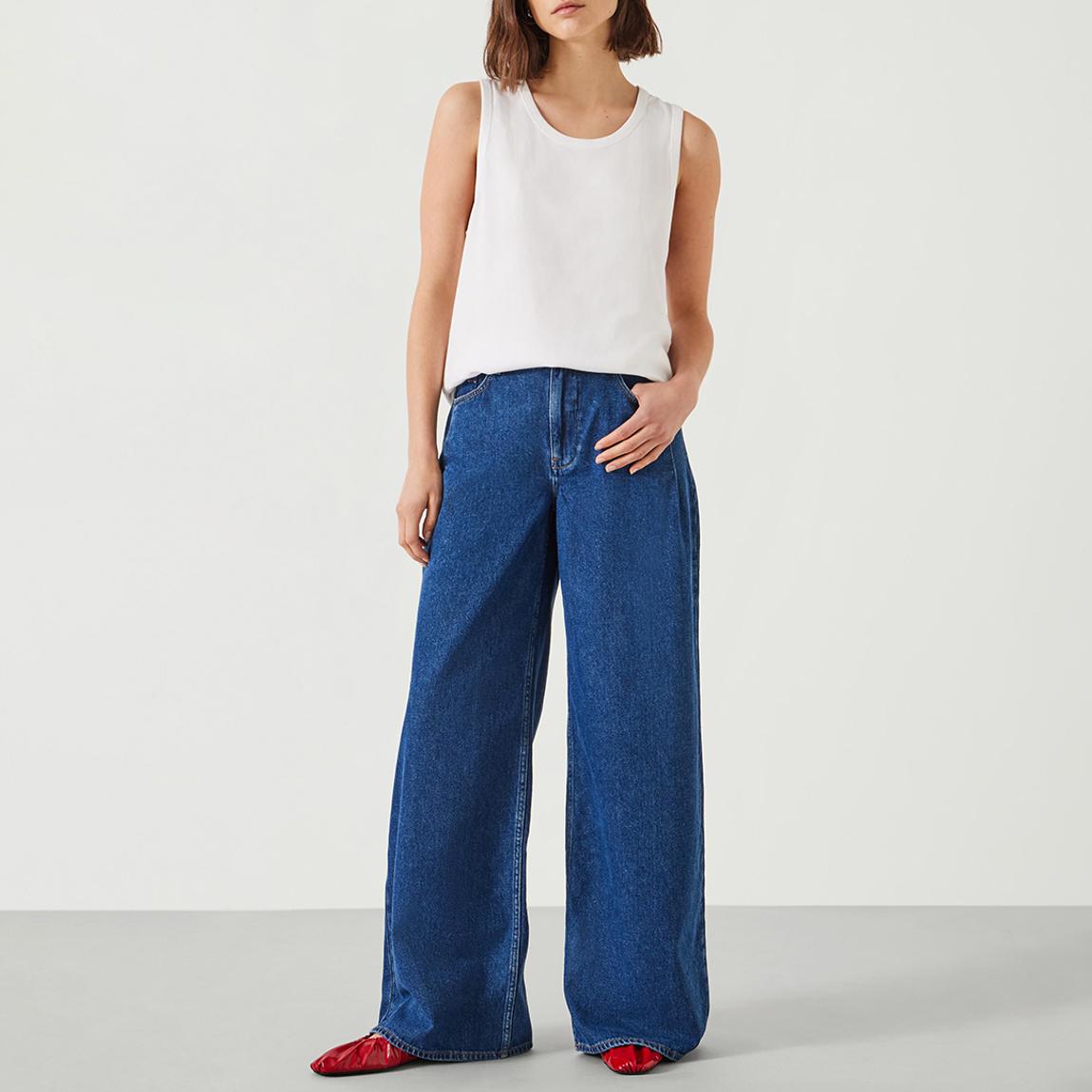 Mid Blue Nova Pintuck Wide Leg Jeans - blue main product photo