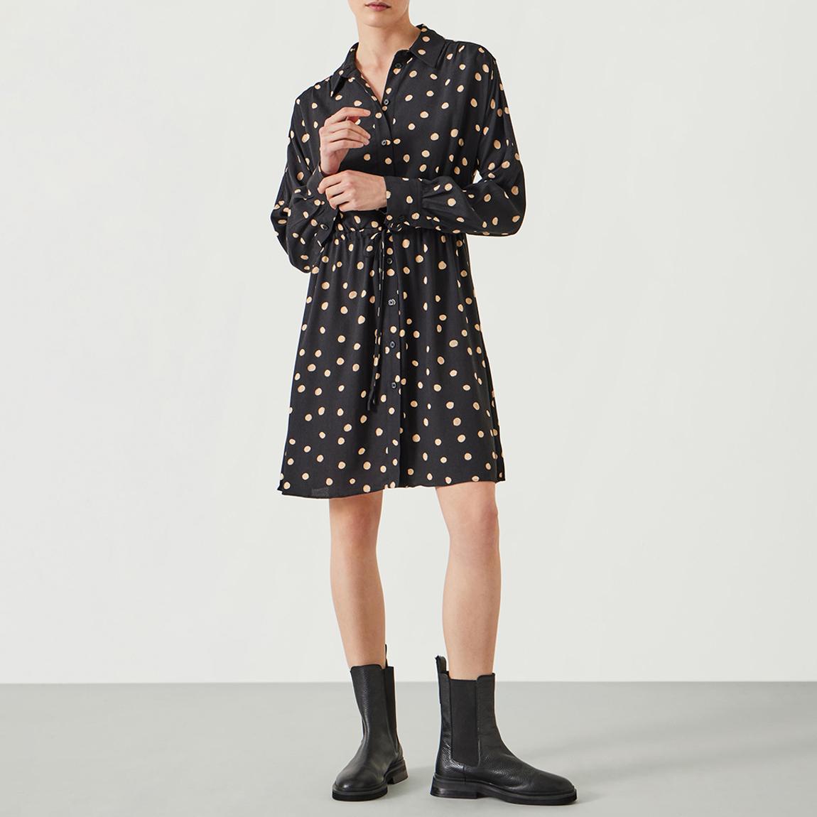Black Polka Alba Mini Shirt Dress main product photo