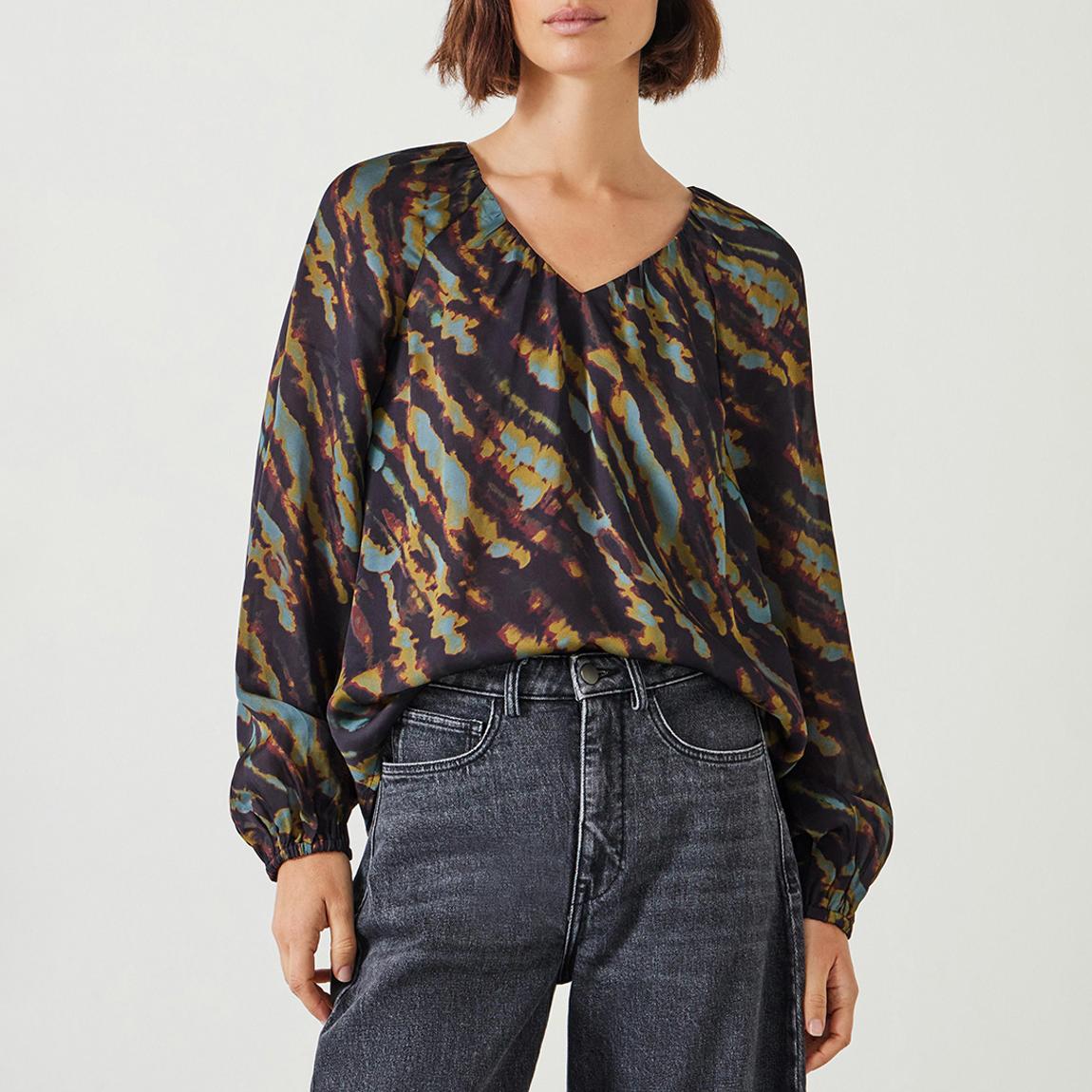 Green Elise Printed V-Neck Blouse main product photo