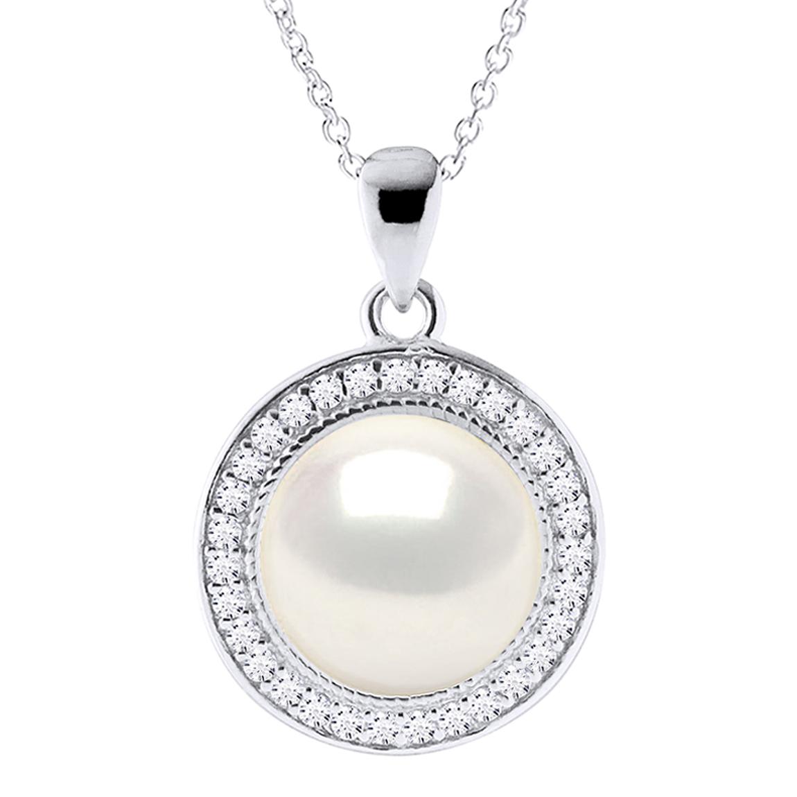 Natural White Real Cultured Freshwater Pearl Button Necklace 9-10 mm main product photo