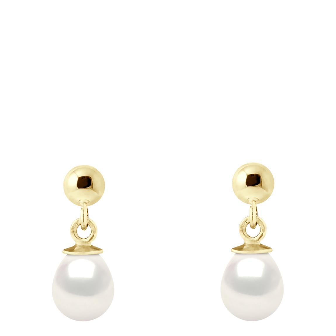 White Earrings Yellow Gold & Real Cultured Freshwater Pearls 6-7 mm main product photo