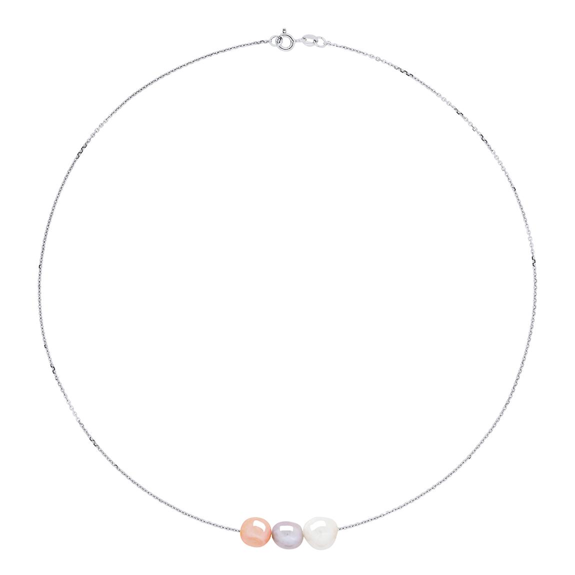 Multicoloured 3 Real Cultured Freshwater Pearl Baroque Necklace 8-9 mm main product photo