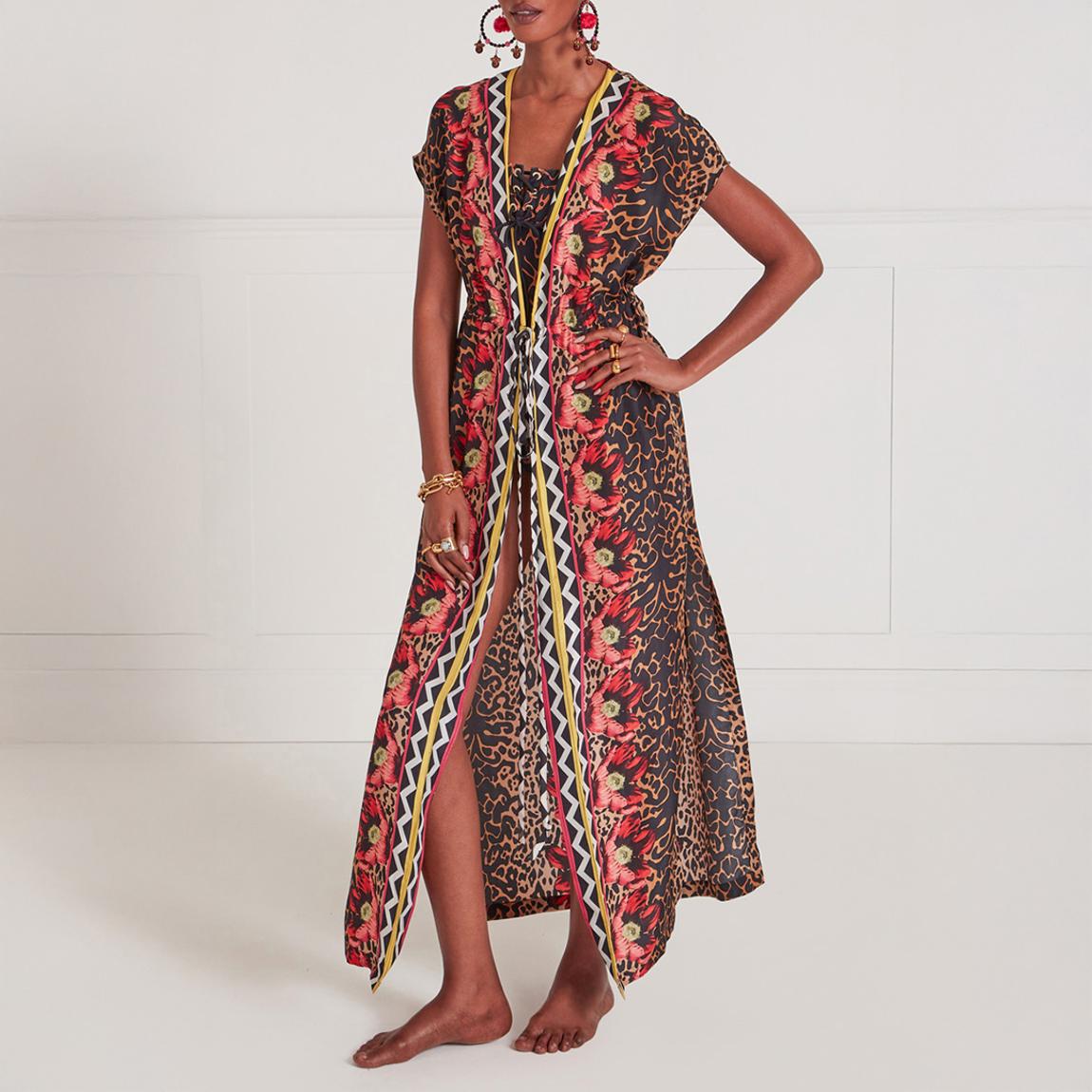 Black Multi Silk Open Kaftan main product photo