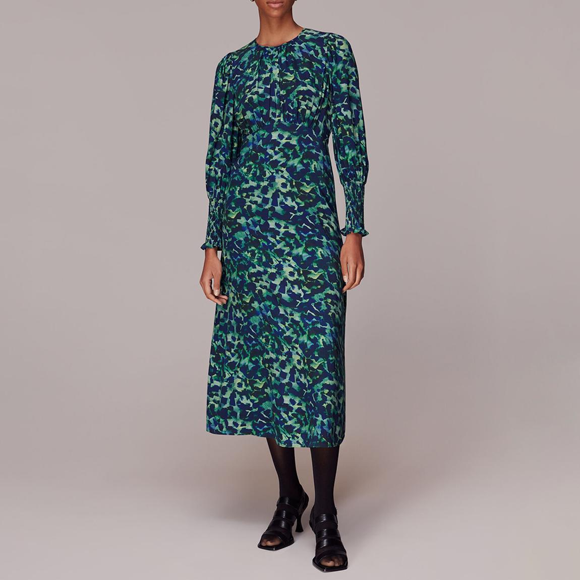 Green/Multi Ink Cheetah Print Midi Dress main product photo
