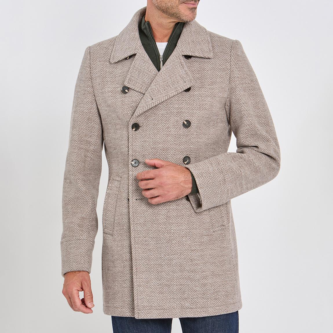 Gianni Feraud Oat Herringbone Wool Blend Coat - BrandAlley