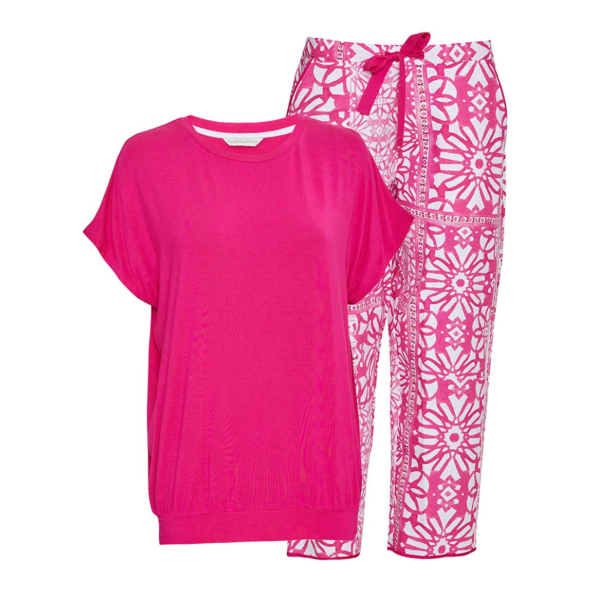 Pink Slouch Top And Pink Tile Print Cropped Pyjama Bottoms main product photo
